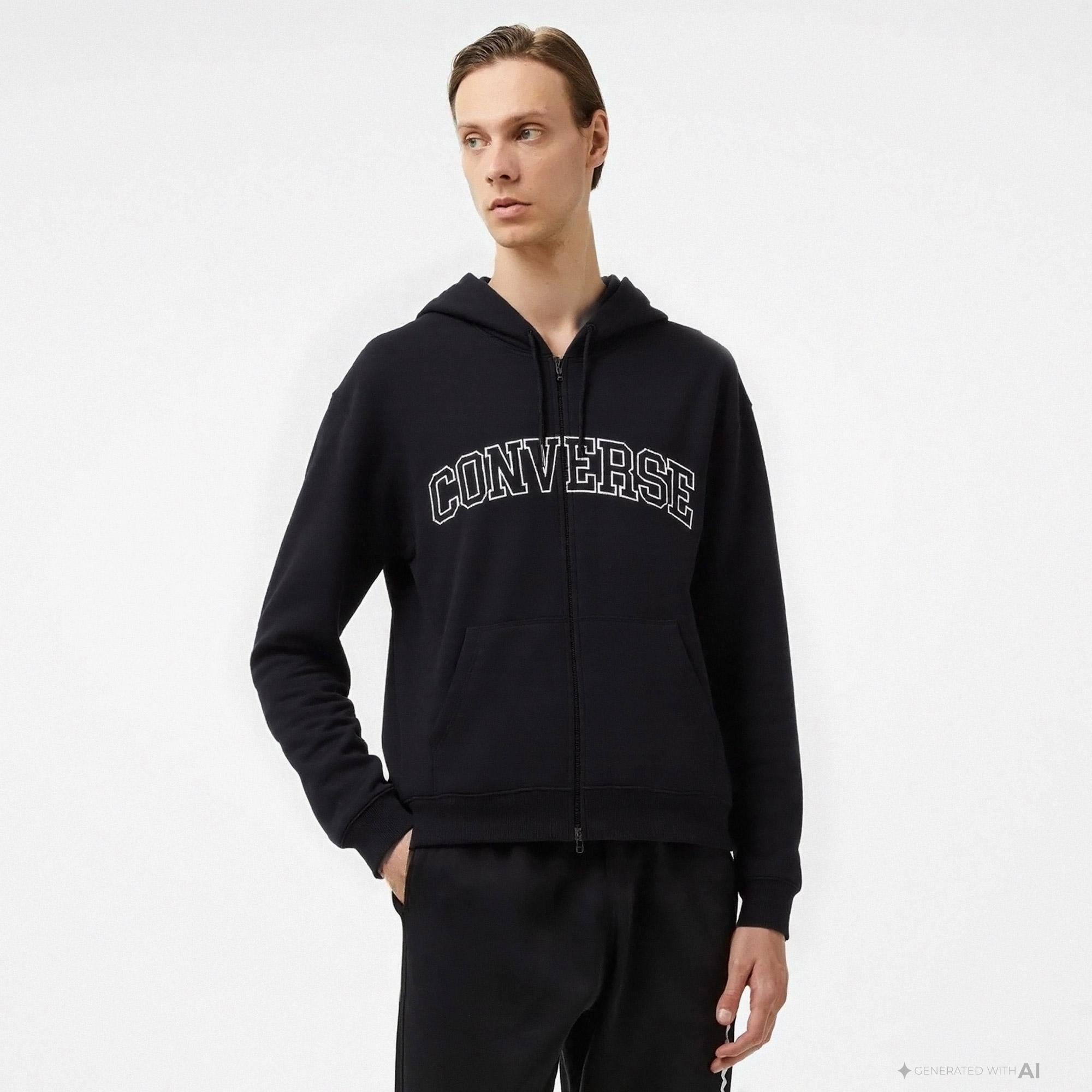 Converse Erkek Fermuarlı Siyah Hoodie