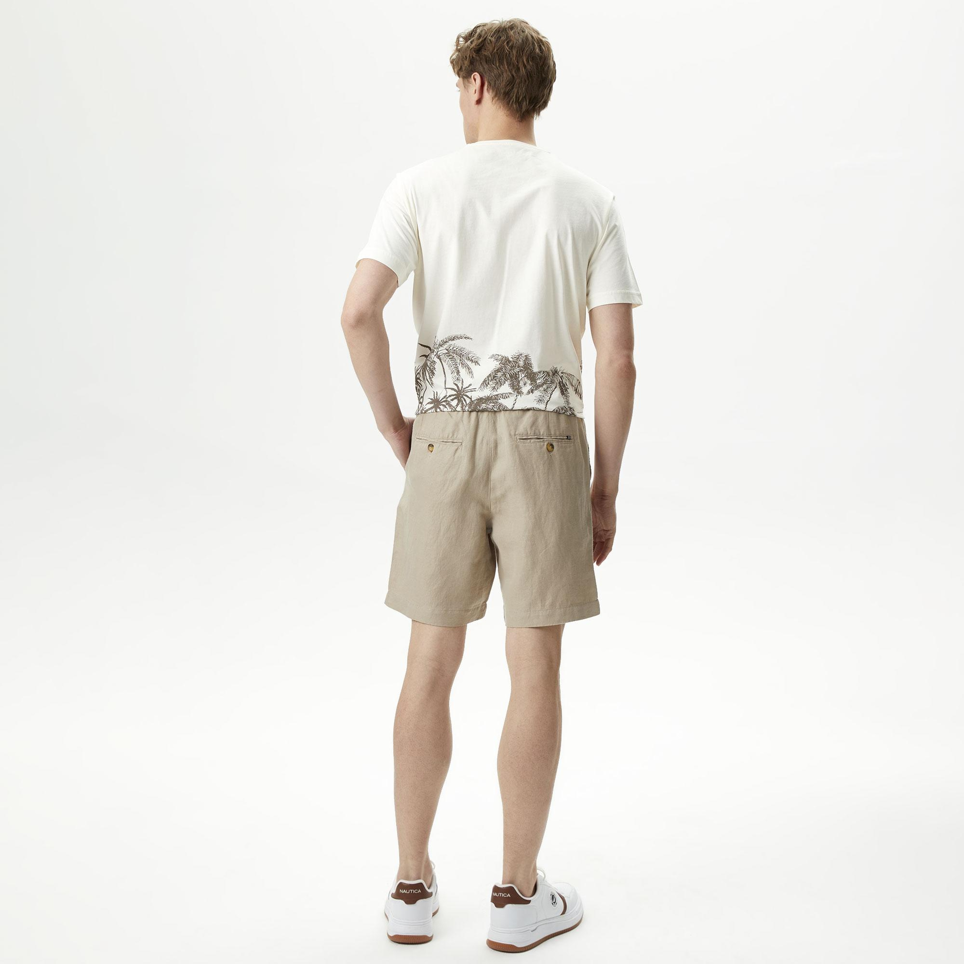 Nautica Erkek Bej Classic Fit Keten Bermuda