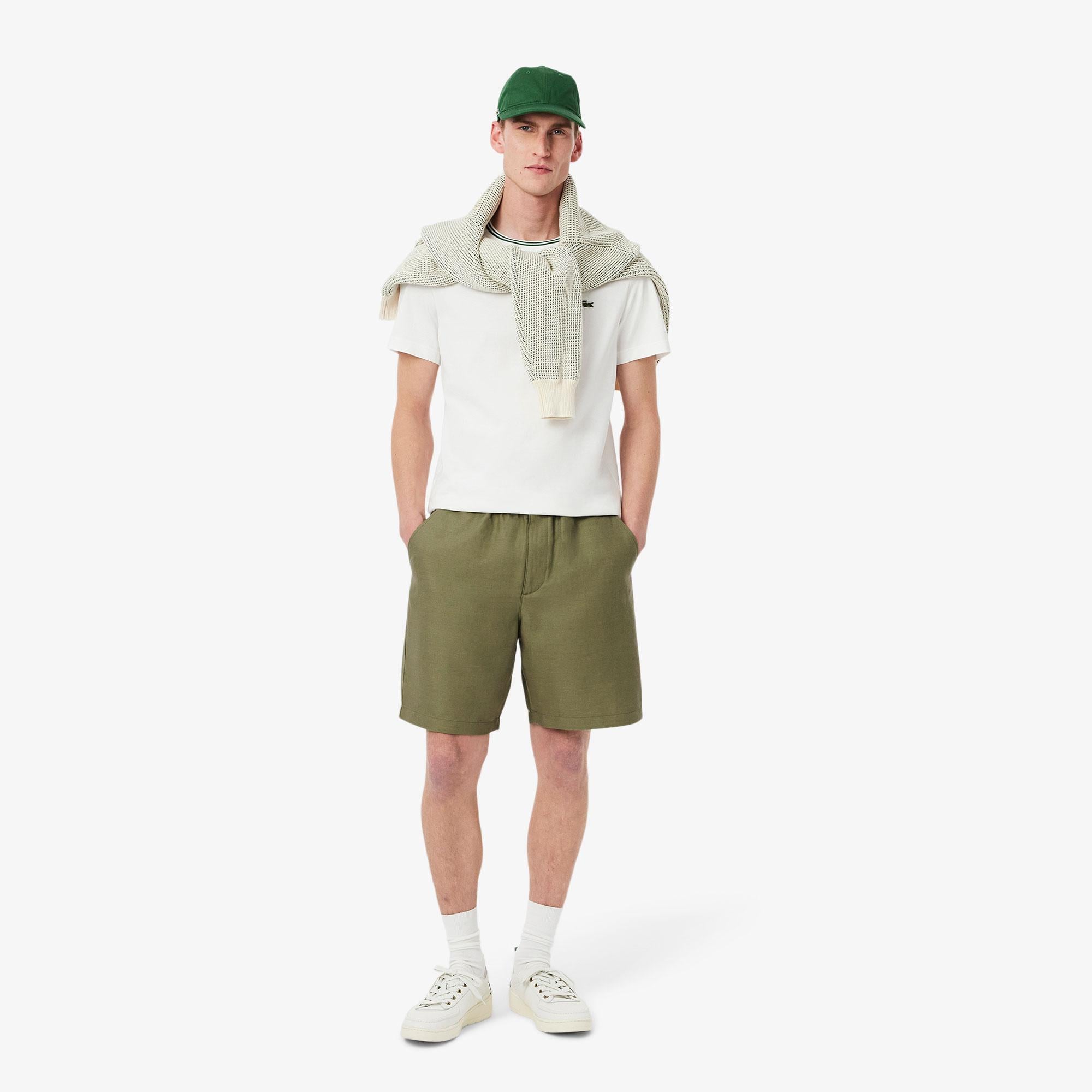 Erkek Regular Fit Keten Haki Şort