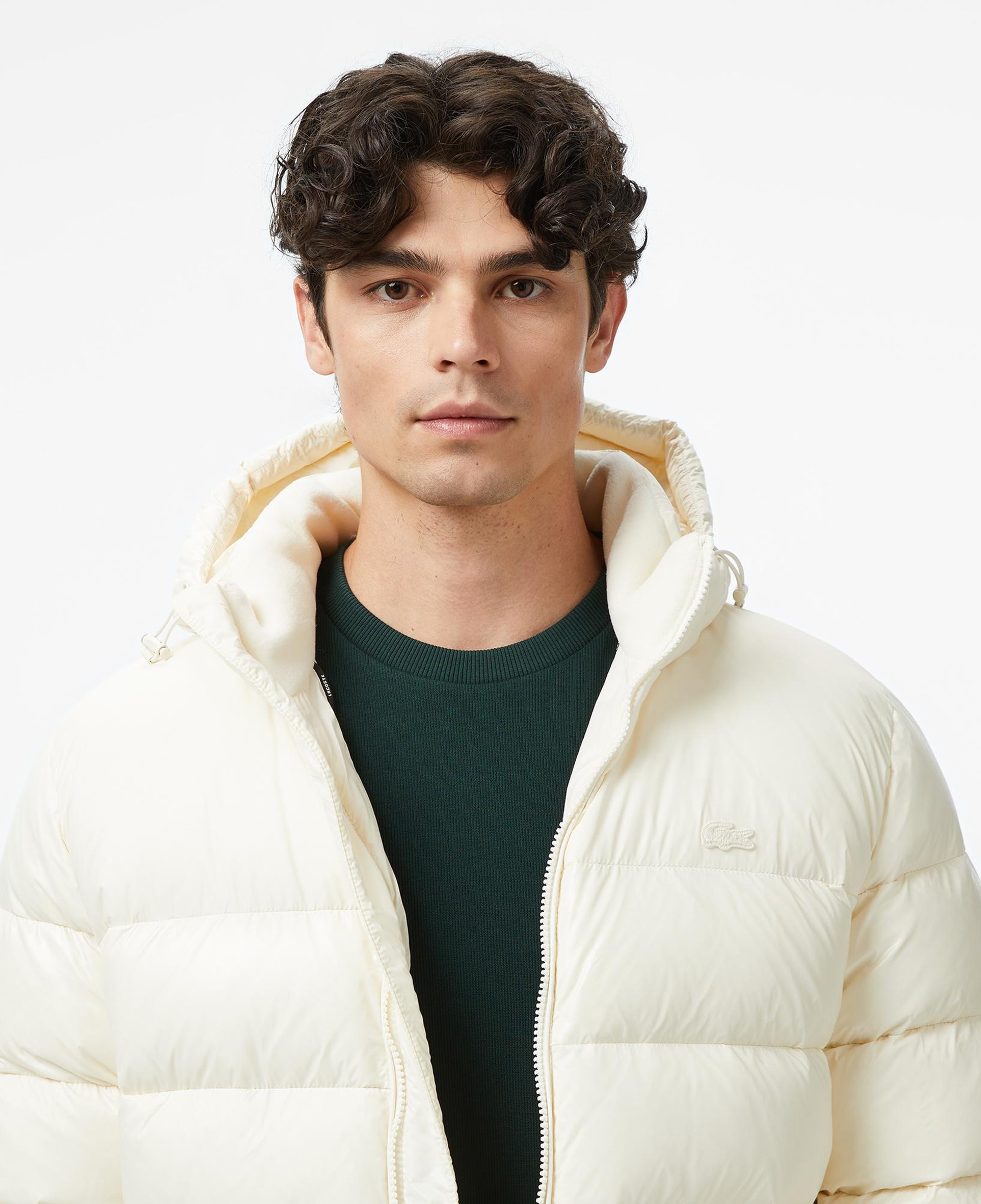 Lacoste Erkek Relaxed Fit Kapüşonlu Beyaz Mont