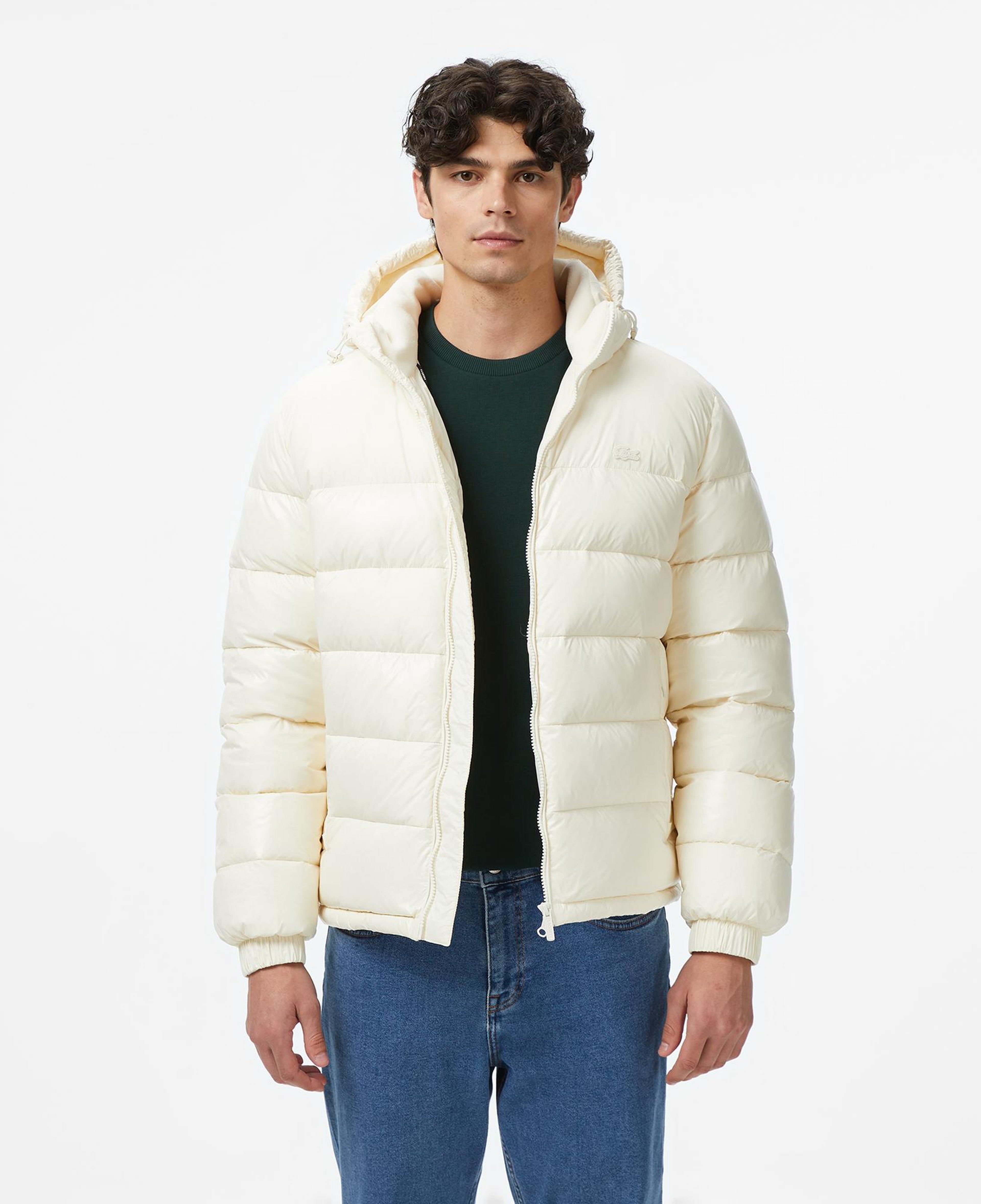 Lacoste Erkek Relaxed Fit Kapüşonlu Beyaz Mont