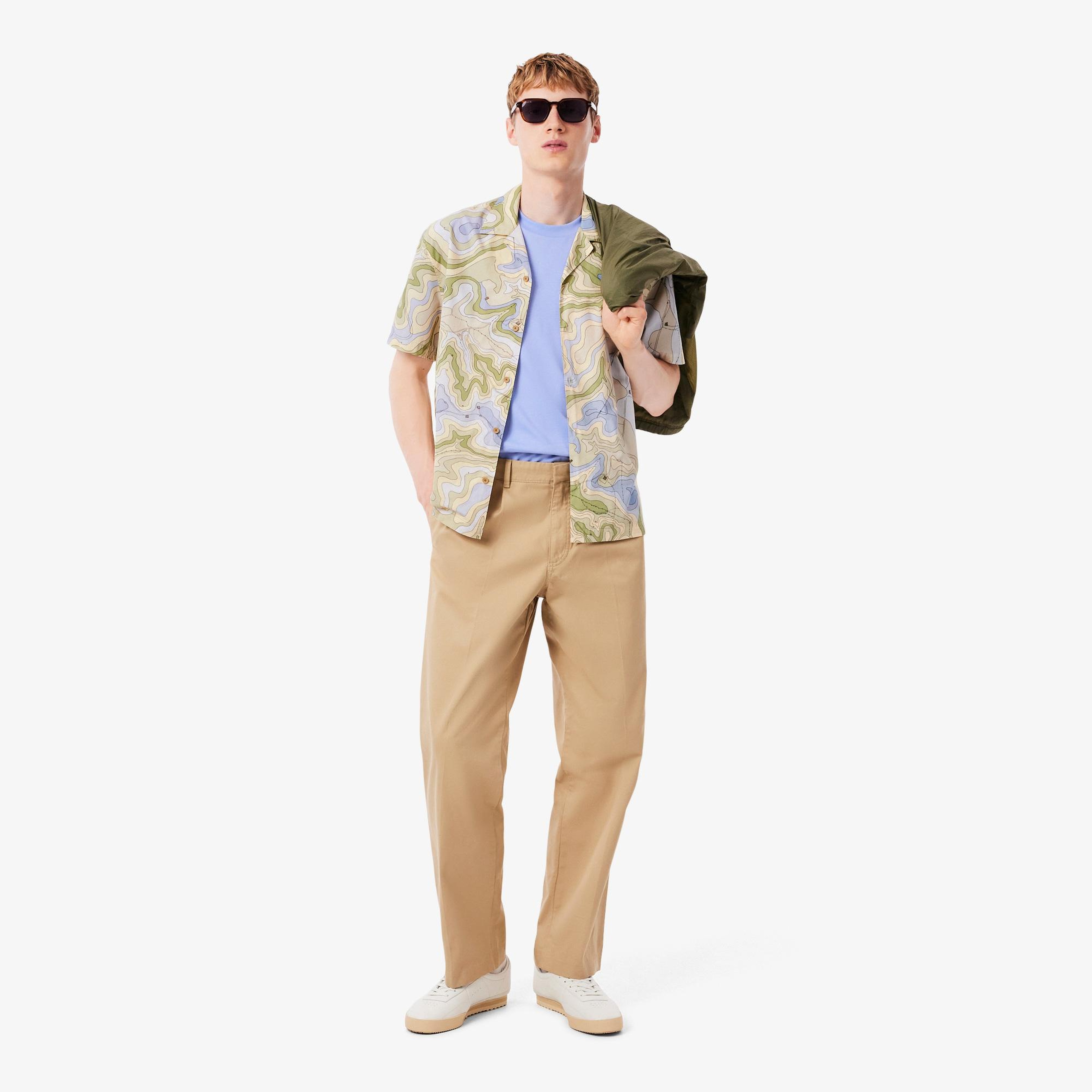 Erkek Relaxed Fit Kısa Kollu Desenli Bej Gömlek