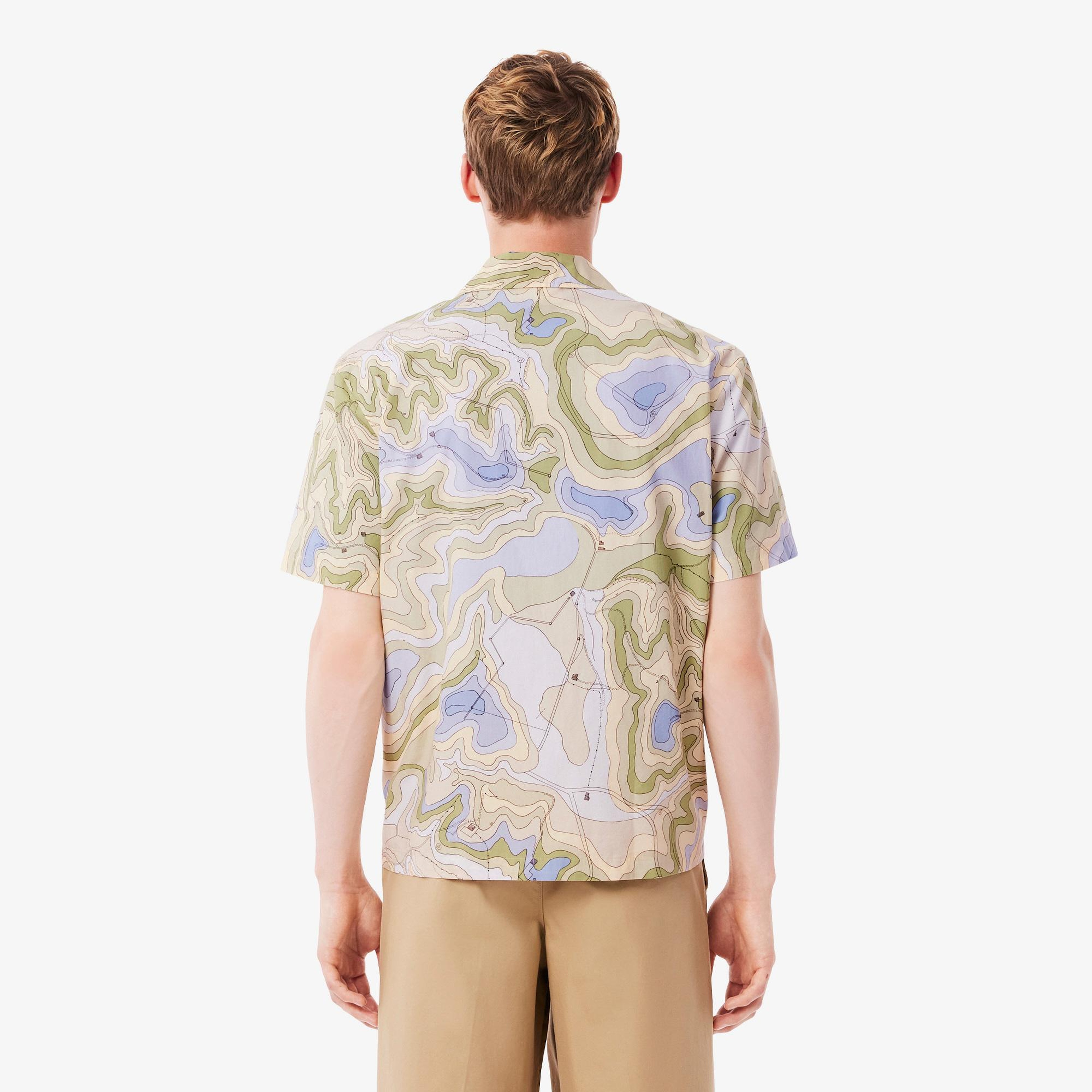 Erkek Relaxed Fit Kısa Kollu Desenli Bej Gömlek