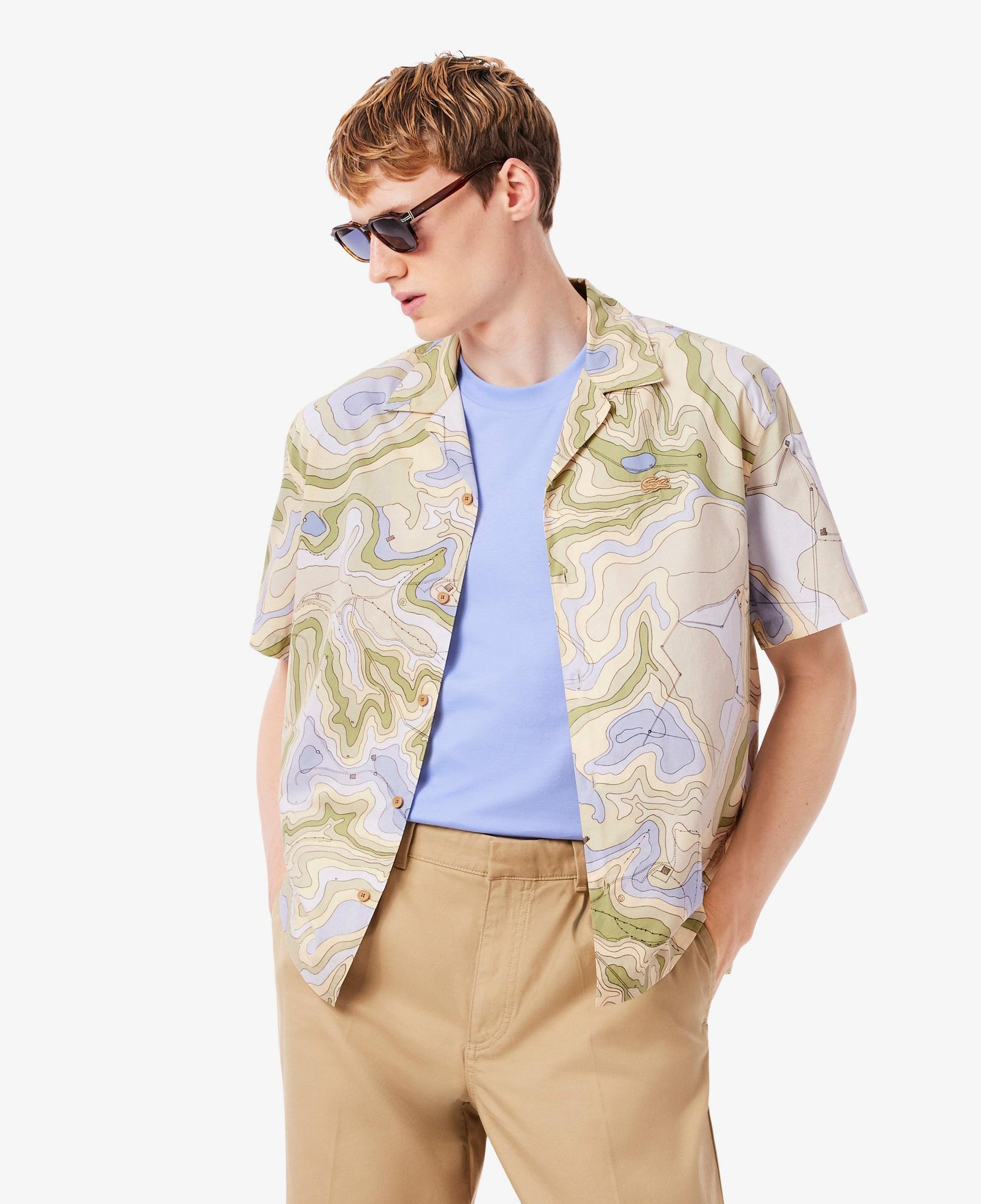 Erkek Relaxed Fit Kısa Kollu Desenli Bej Gömlek