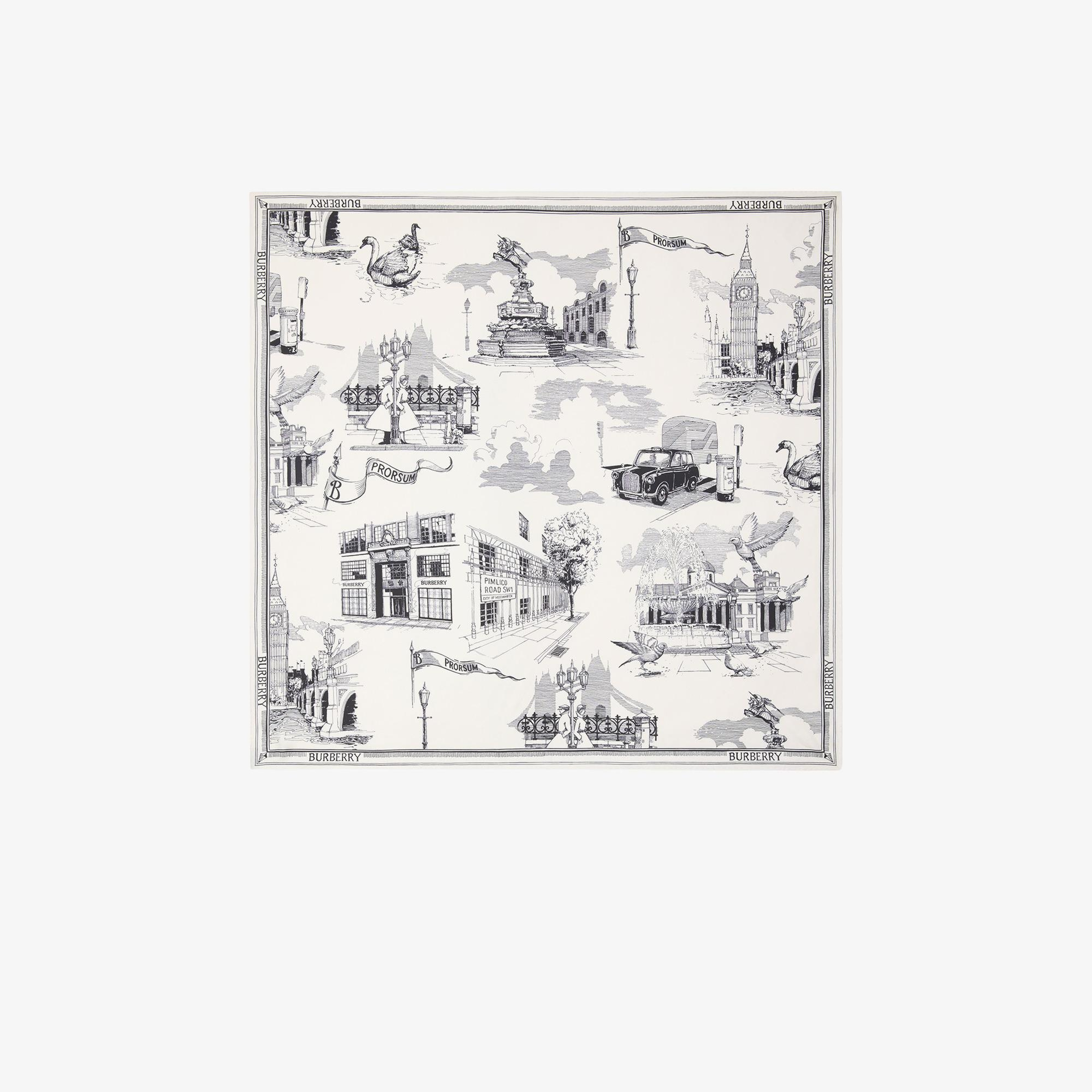 Burberry London Landmarks Silk Kadın Beyaz Eşarp