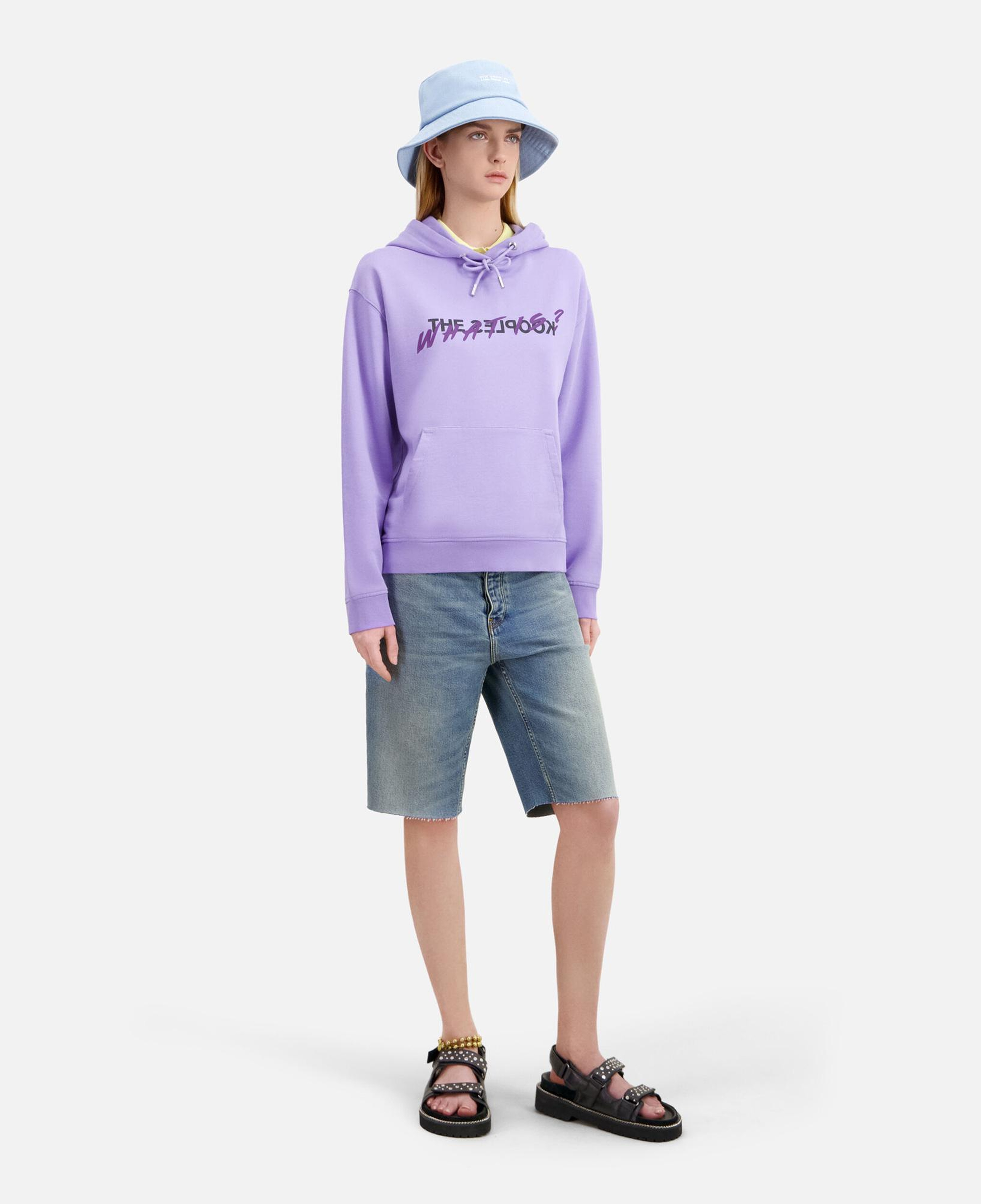 KADIN BASKILI KAPÜŞONLU MOR SWEATSHIRT