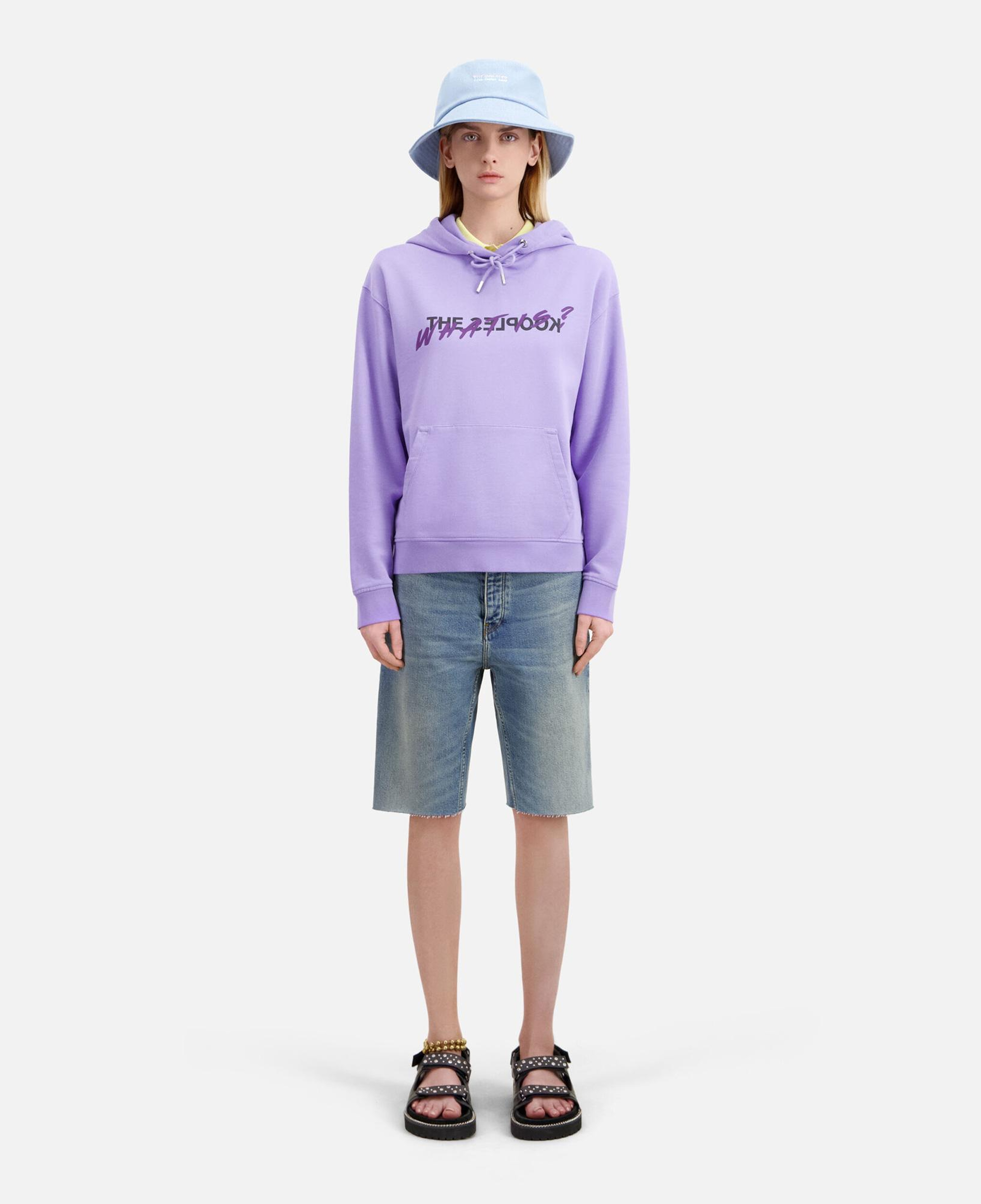 KADIN BASKILI KAPÜŞONLU MOR SWEATSHIRT