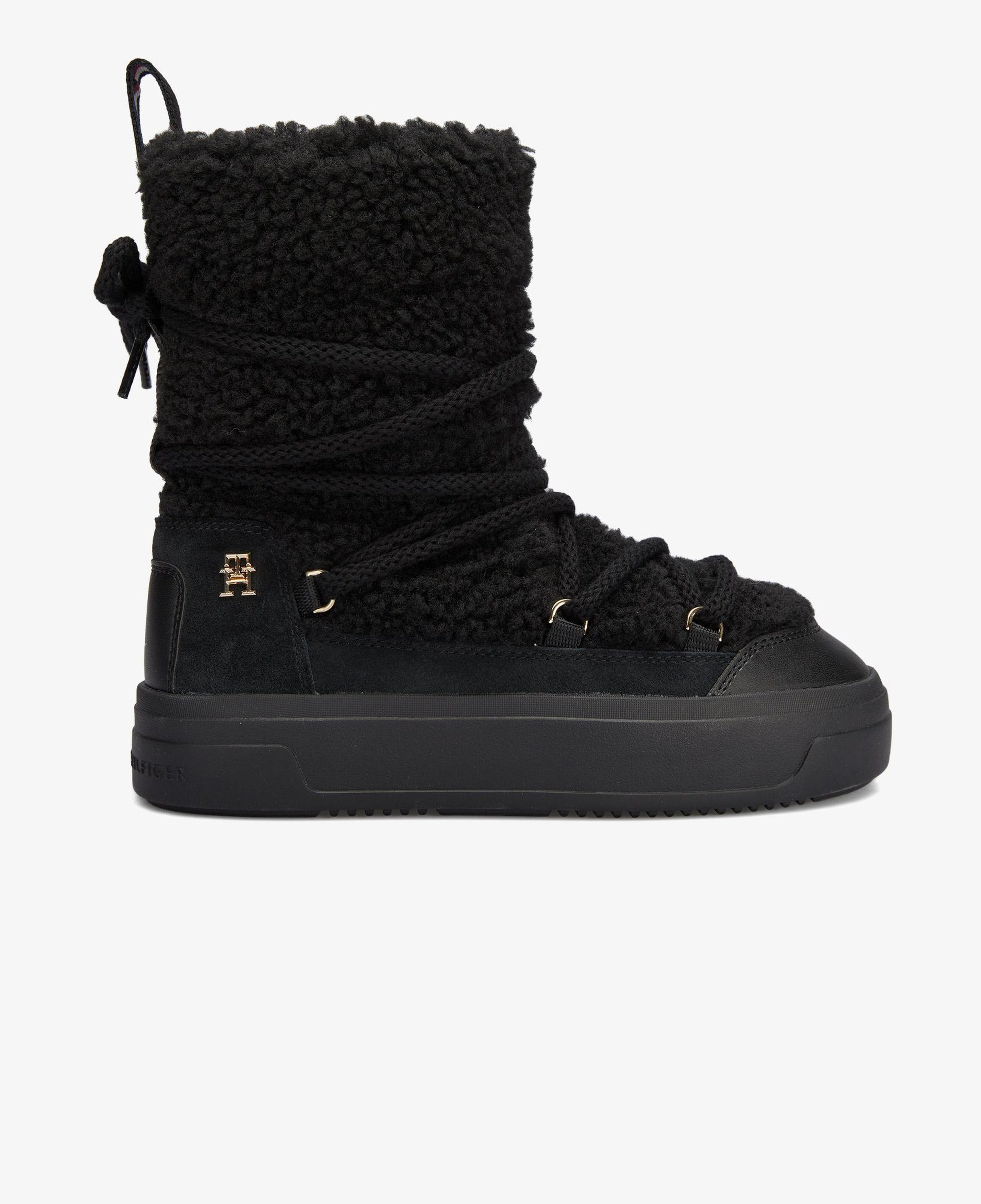 Tommy Hilfiger Lace-Up Faux Shearling Kadın Siyah Bot