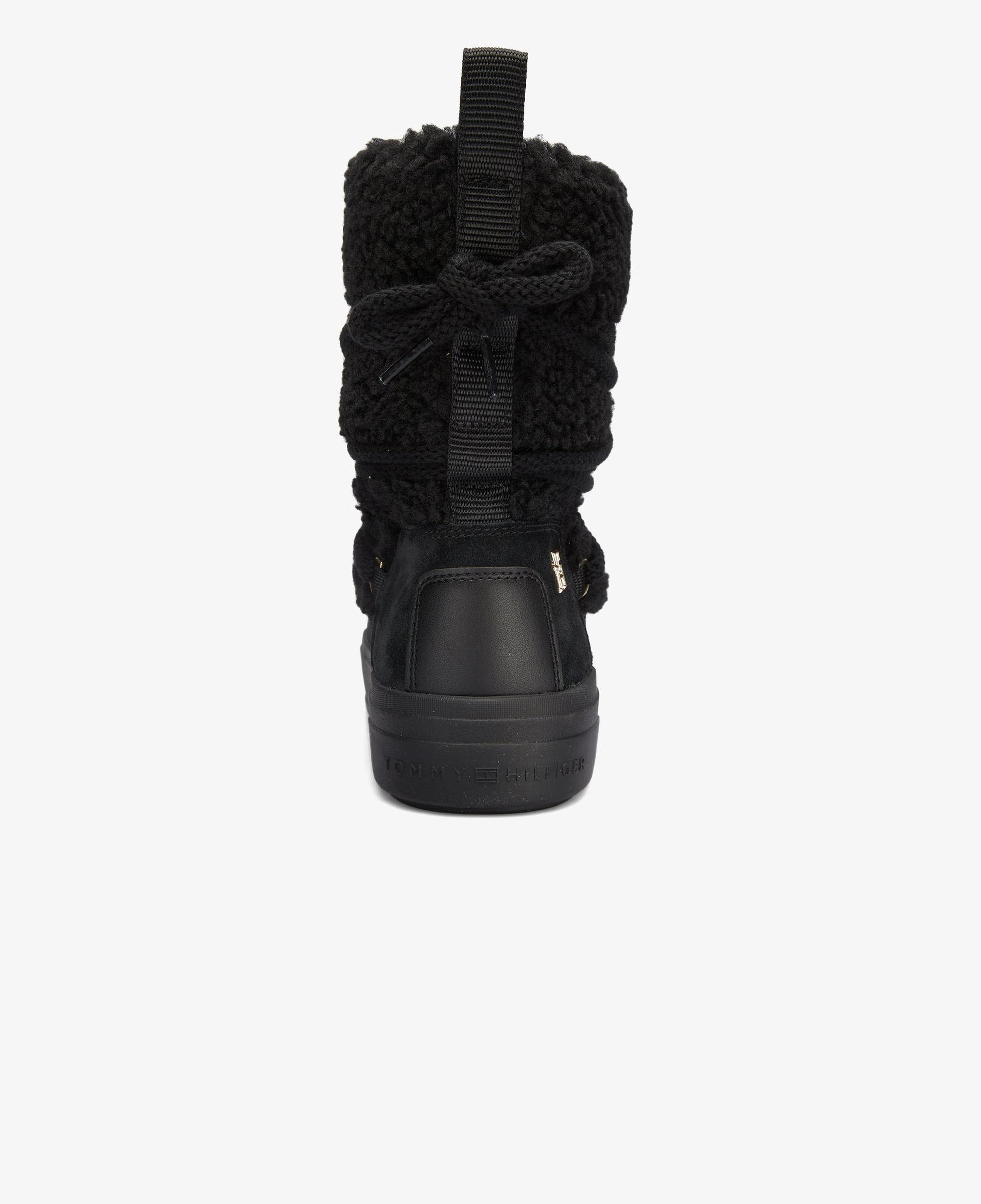 Tommy Hilfiger Lace-Up Faux Shearling Kadın Siyah Bot