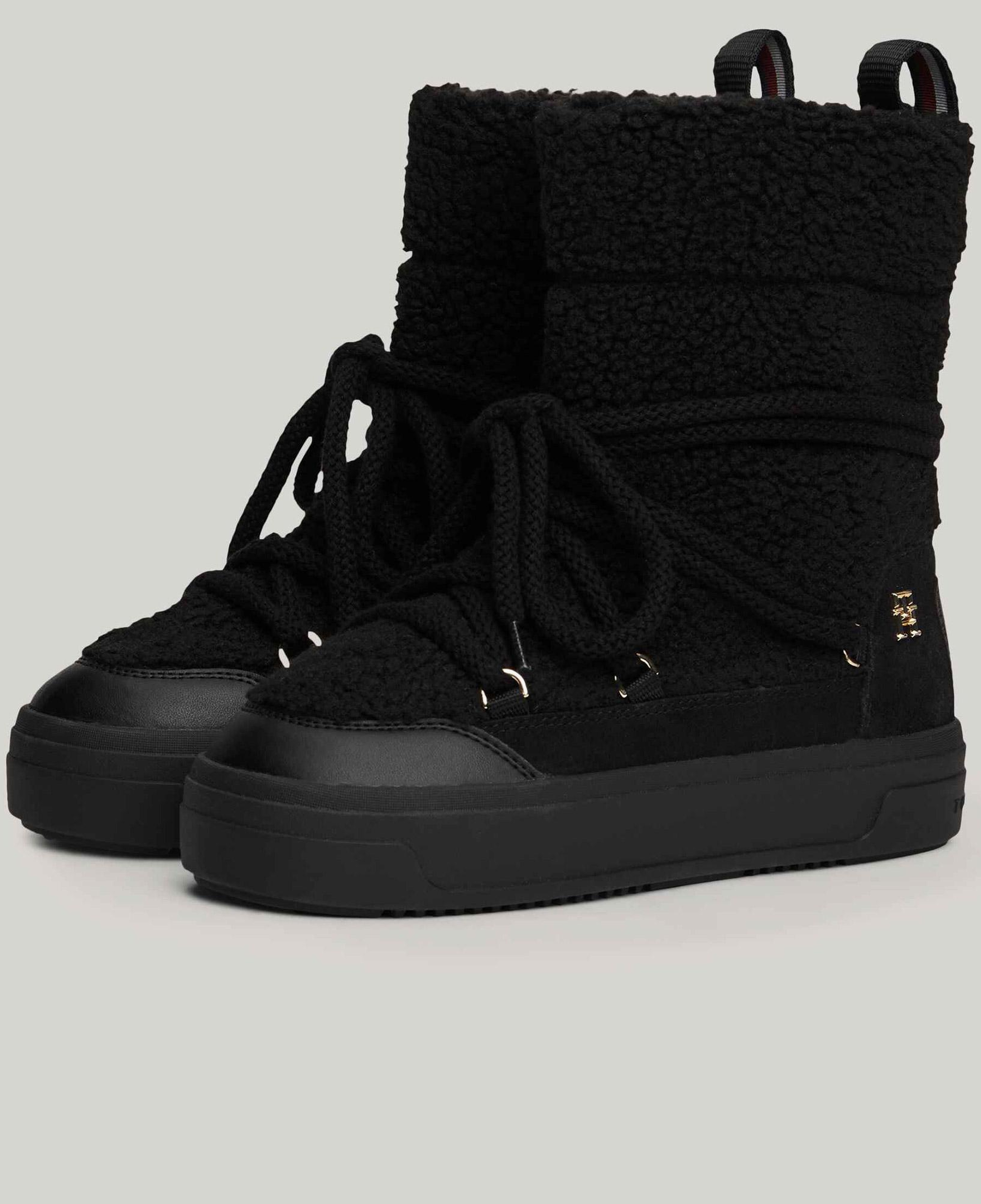 Tommy Hilfiger Lace-Up Faux Shearling Kadın Siyah Bot