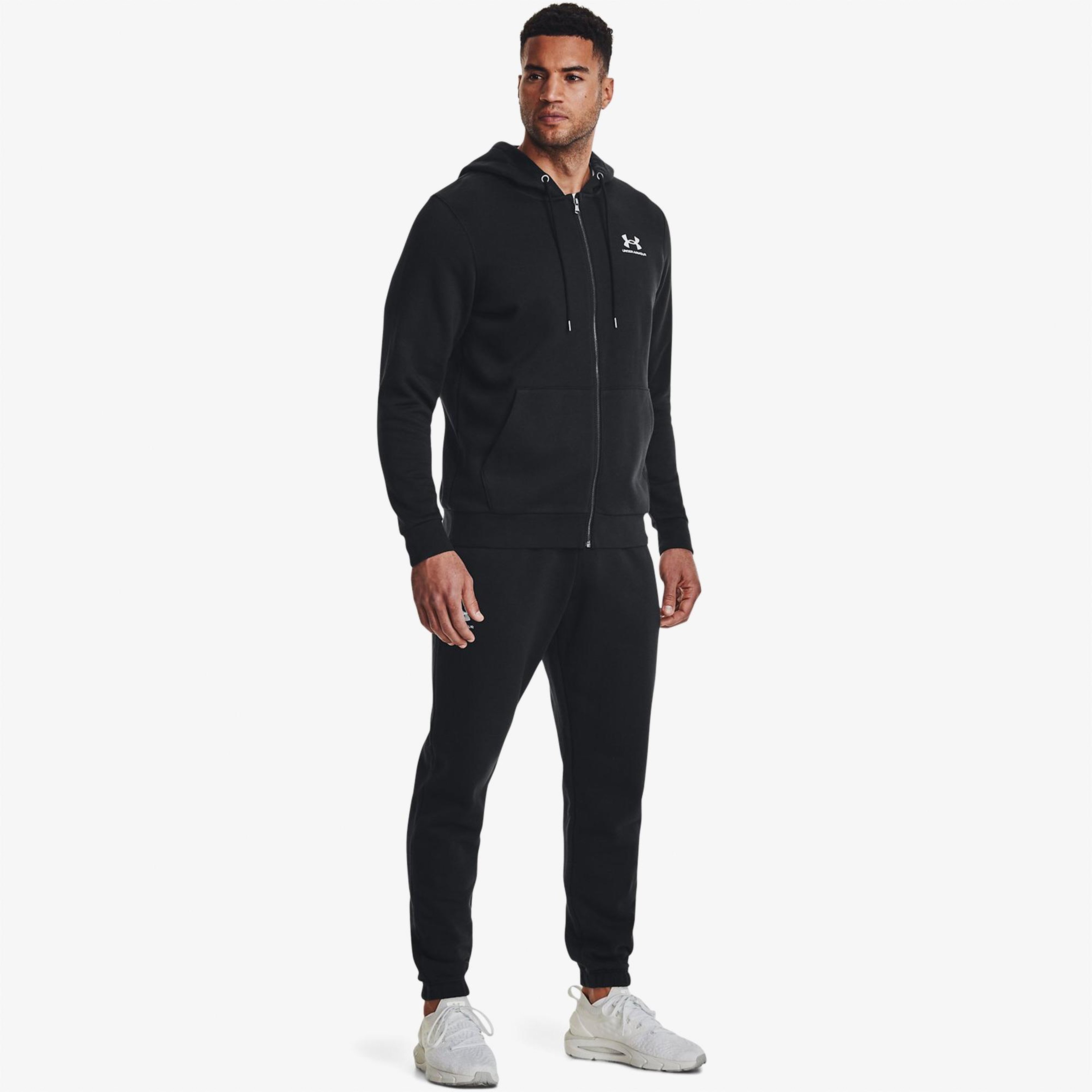 Under Armour Essential Fleece Tam Boy Erkek Siyah Fermuarlı Kapüşonlu Üst