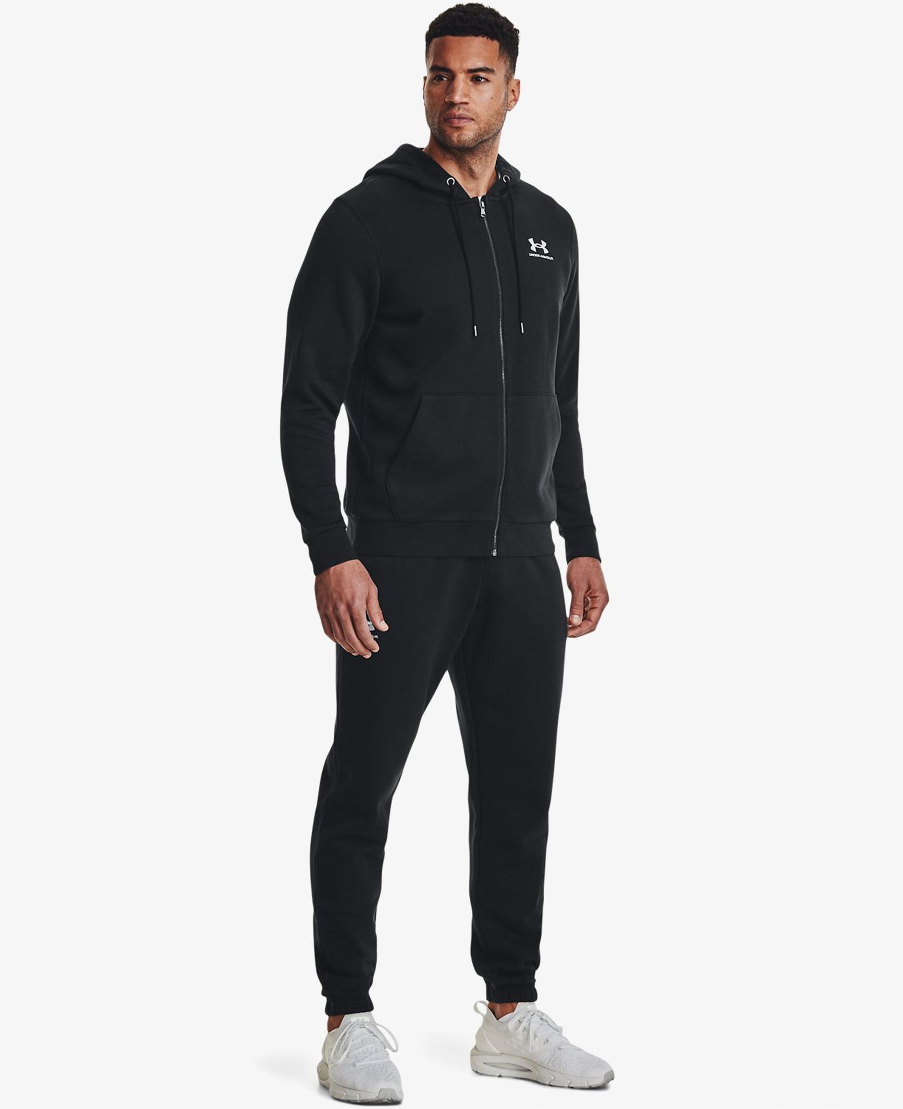 Under Armour Essential Fleece Tam Boy Erkek Siyah Fermuarlı Kapüşonlu Üst