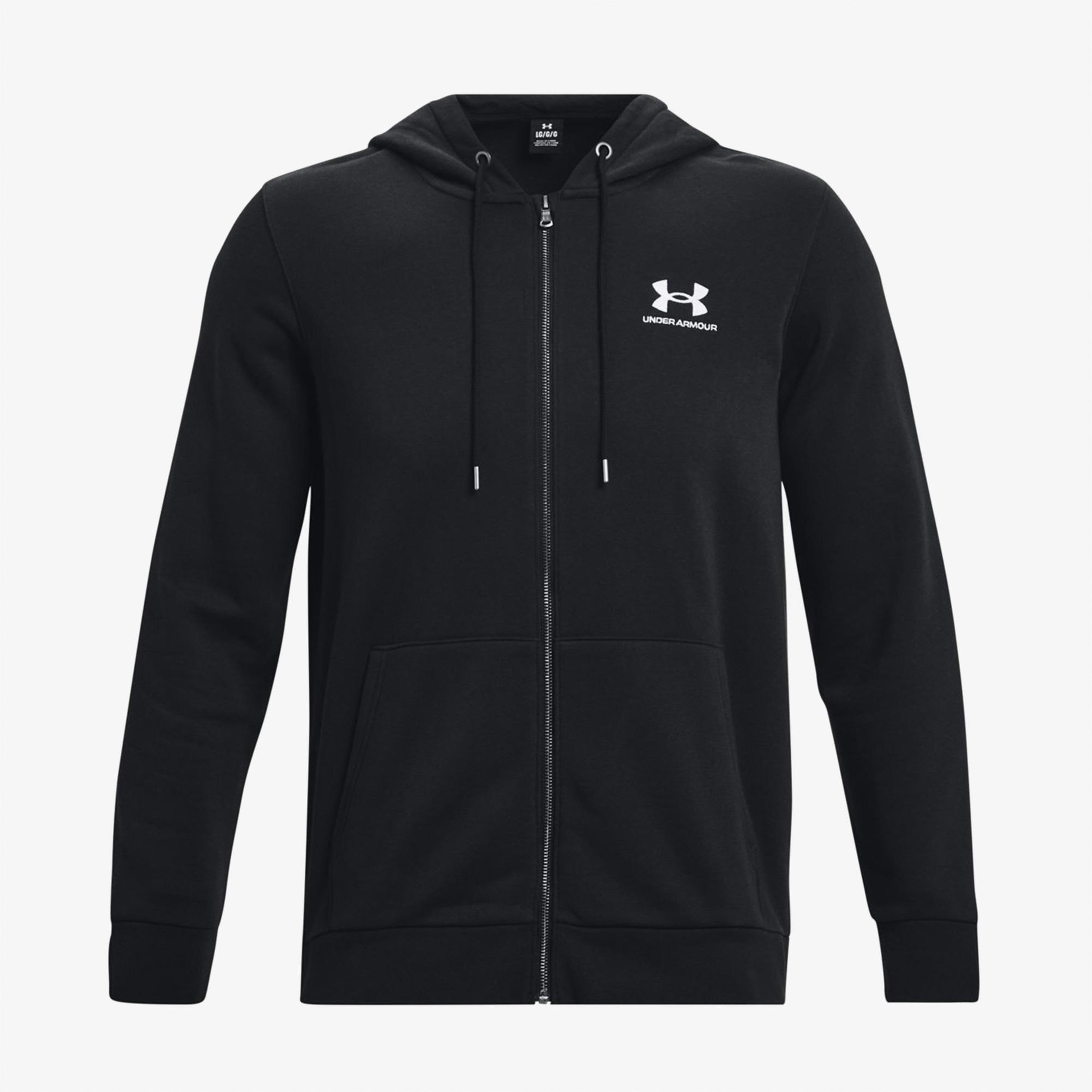 Under Armour Essential Fleece Tam Boy Erkek Siyah Fermuarlı Kapüşonlu Üst