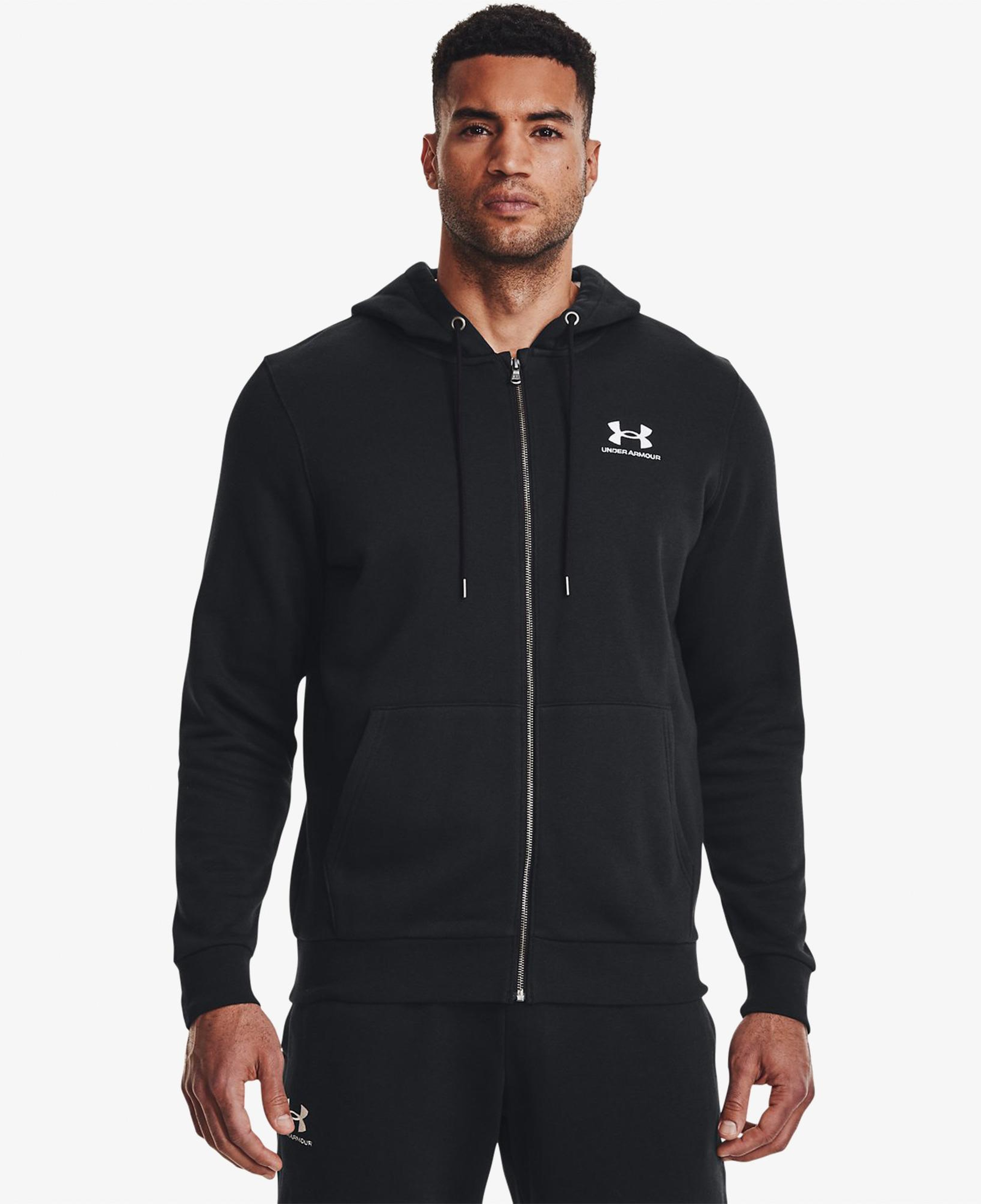 Under Armour Essential Fleece Tam Boy Erkek Siyah Fermuarlı Kapüşonlu Üst