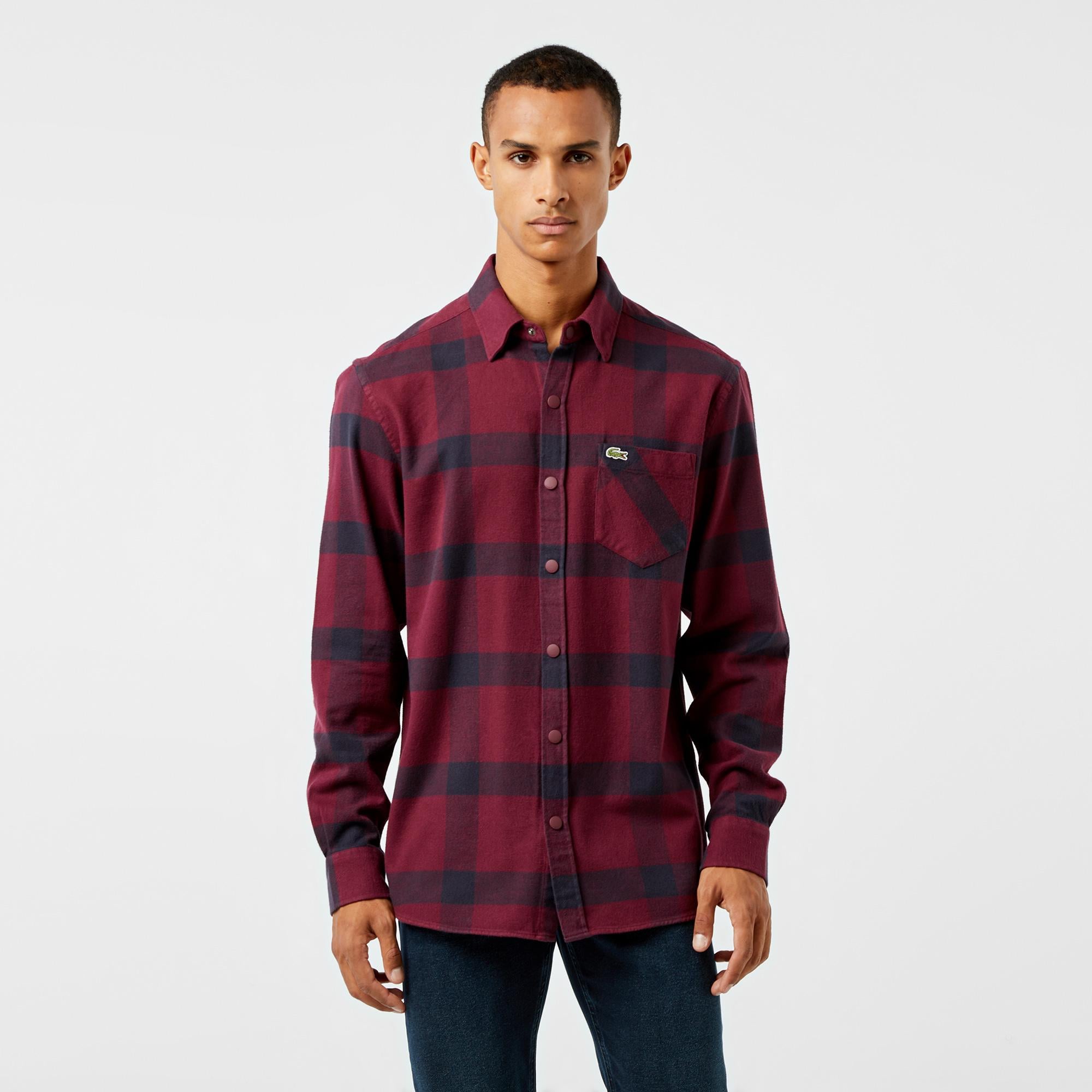 Erkek Regular Fit Ekose Bordo Gömlek
