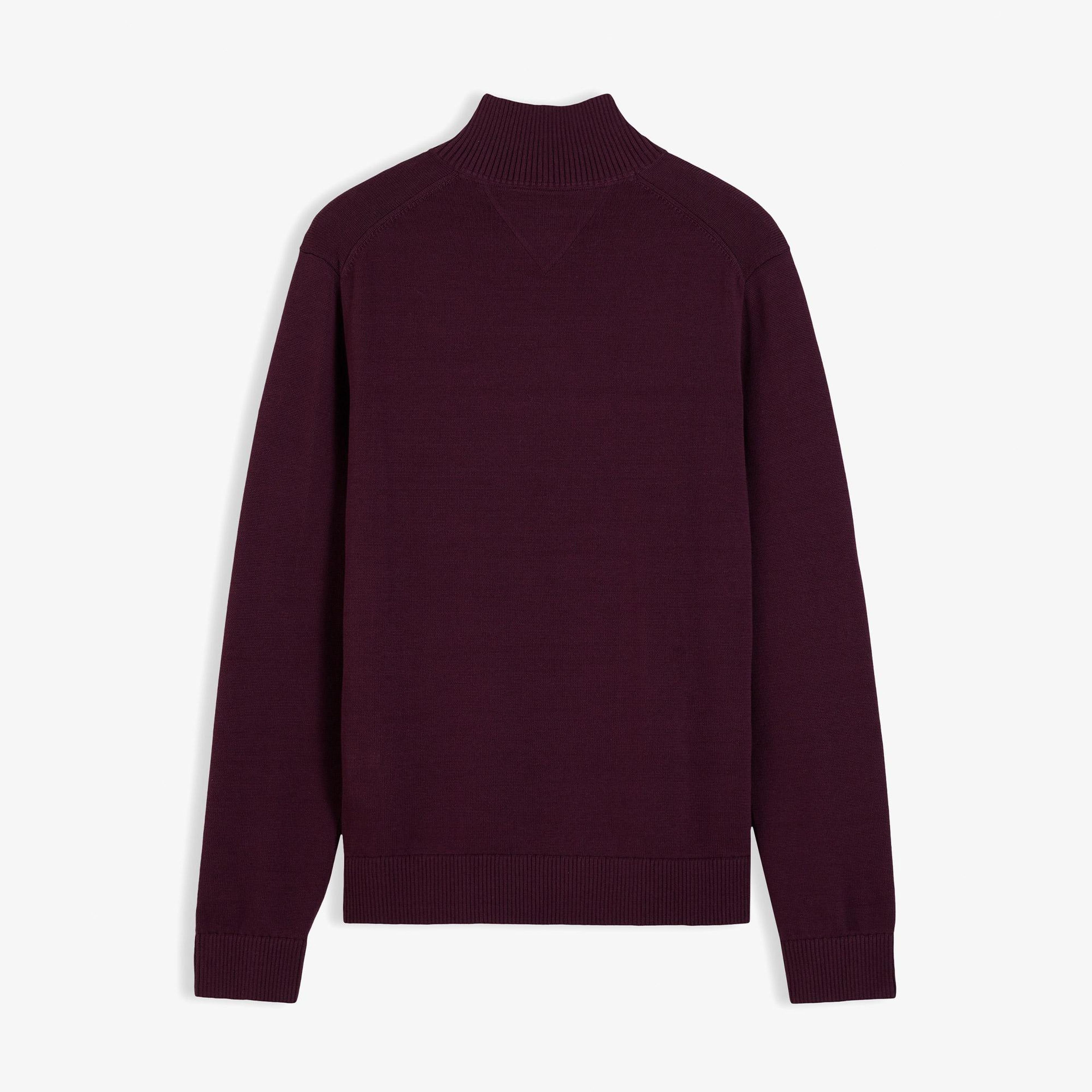 Tommy Hilfiger Essential Light ¼ Zip Erkek Bordo Triko