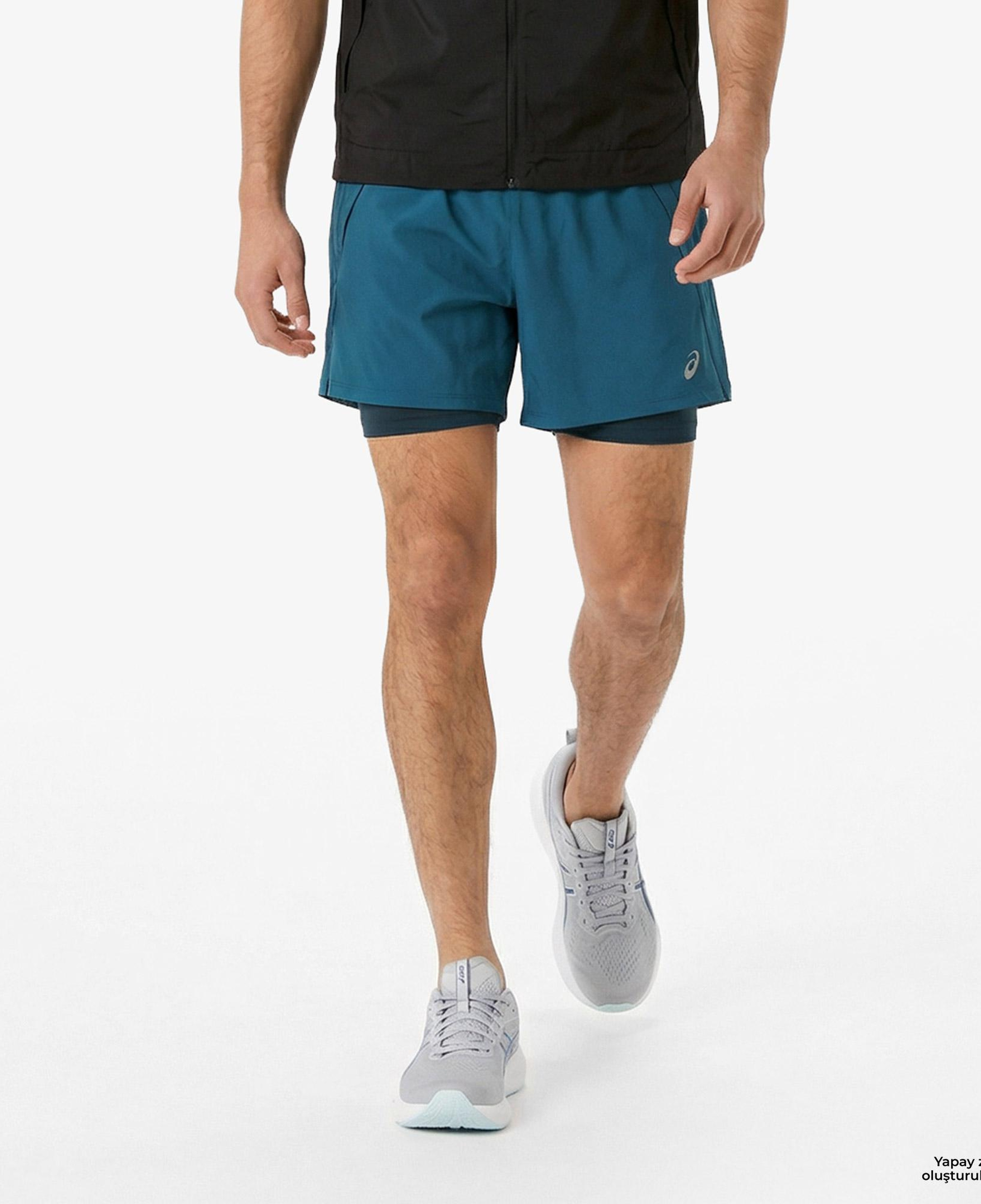 Asics Road 2-N-1 5in Erkek Mavi Koşu Şortu