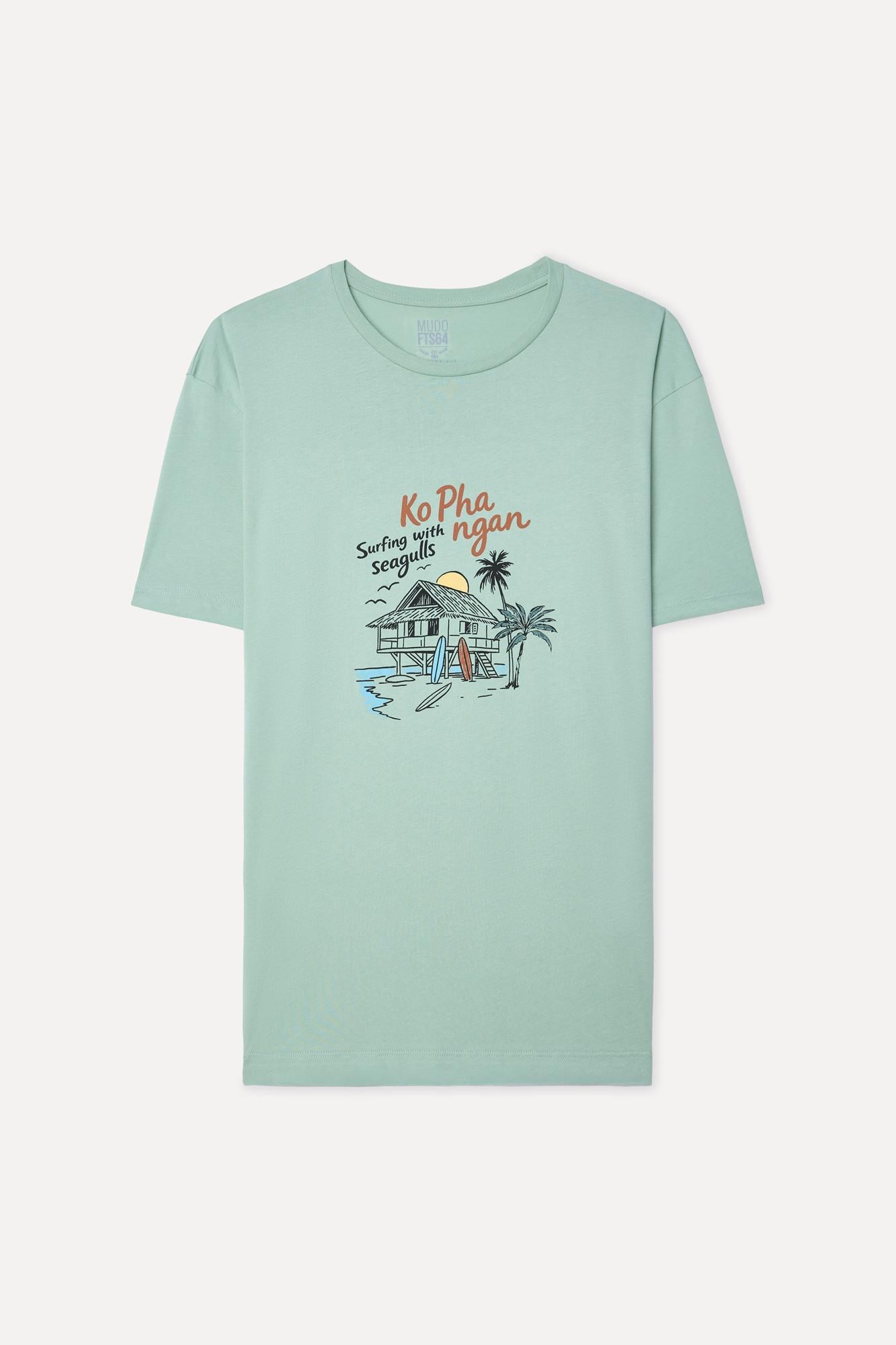 Erkek Yeşil Comfort Fit Baskılı Bisiklet Yaka T-Shirt