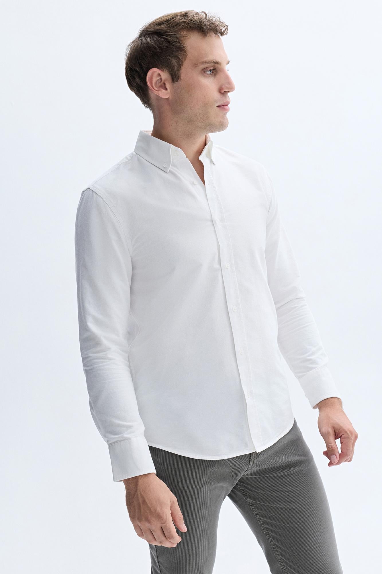 Erkek Beyaz Slim Fit Uzun Kollu Gömlek