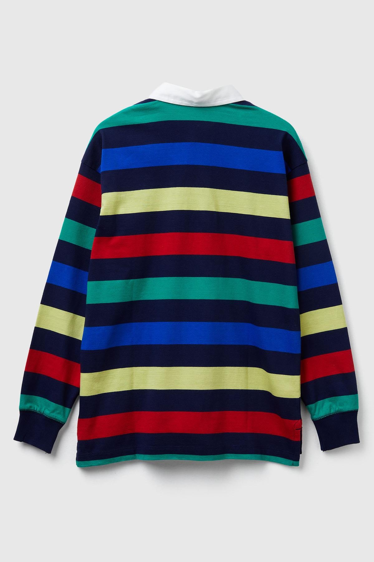 Erkek Çocuk Siyah Mix Çizgili Logolu Yırtmaç Detaylı Uzun Kollu Polo T-shirt