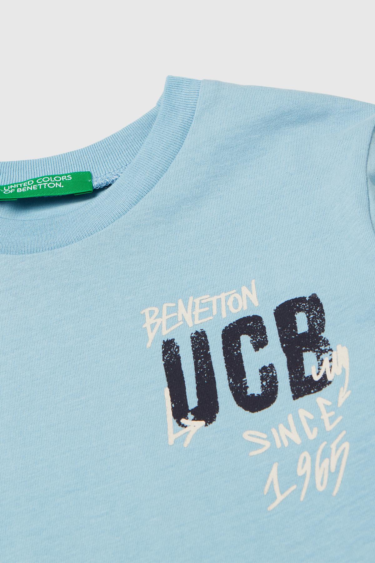 Erkek Çocuk Açık Mavi Önü Logo Baskılı Uzun Kollu T-shirt