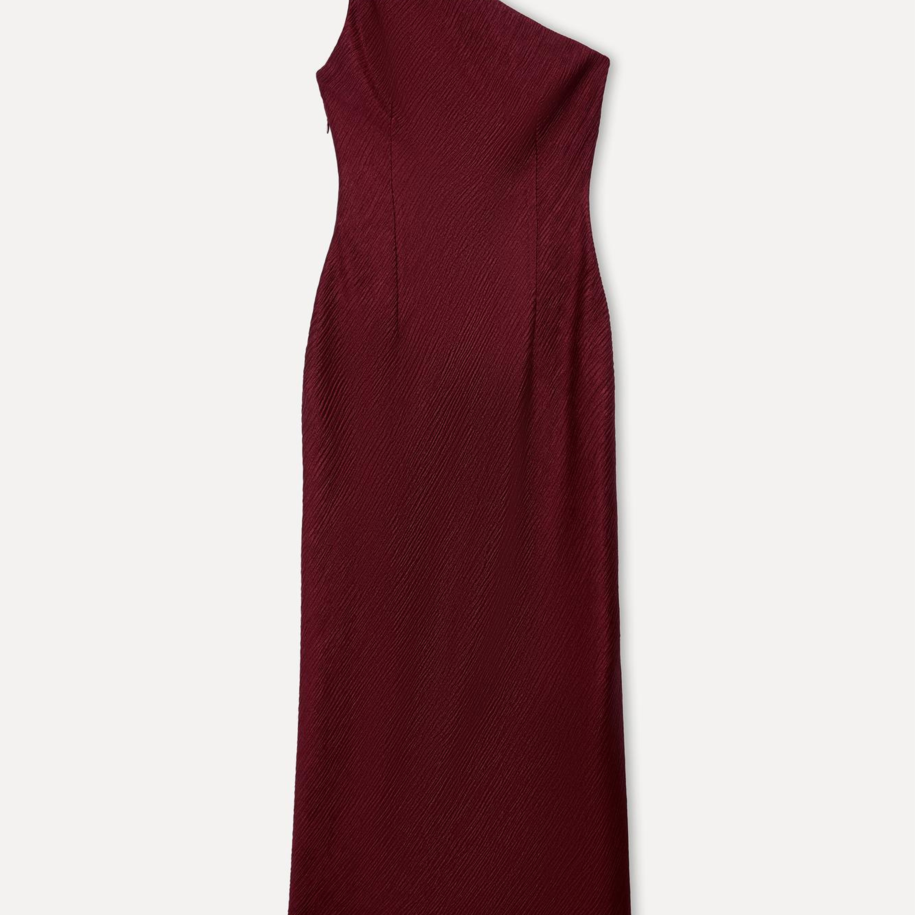 Kadın Bordo A Form Tek Omuz Midi Elbise