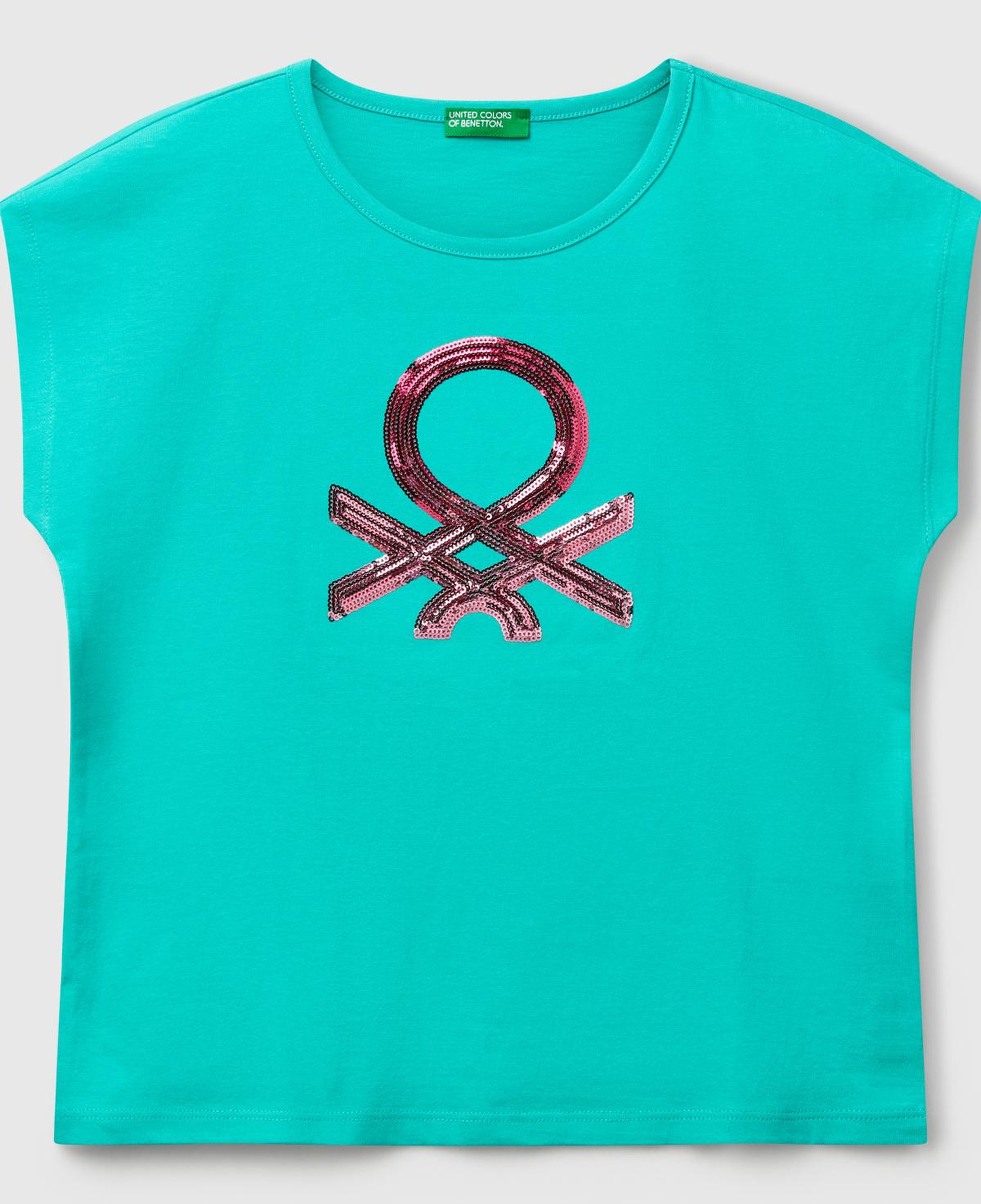 Kız Çocuk Yeşil Benetton Logo Baskılı T-Shirt
