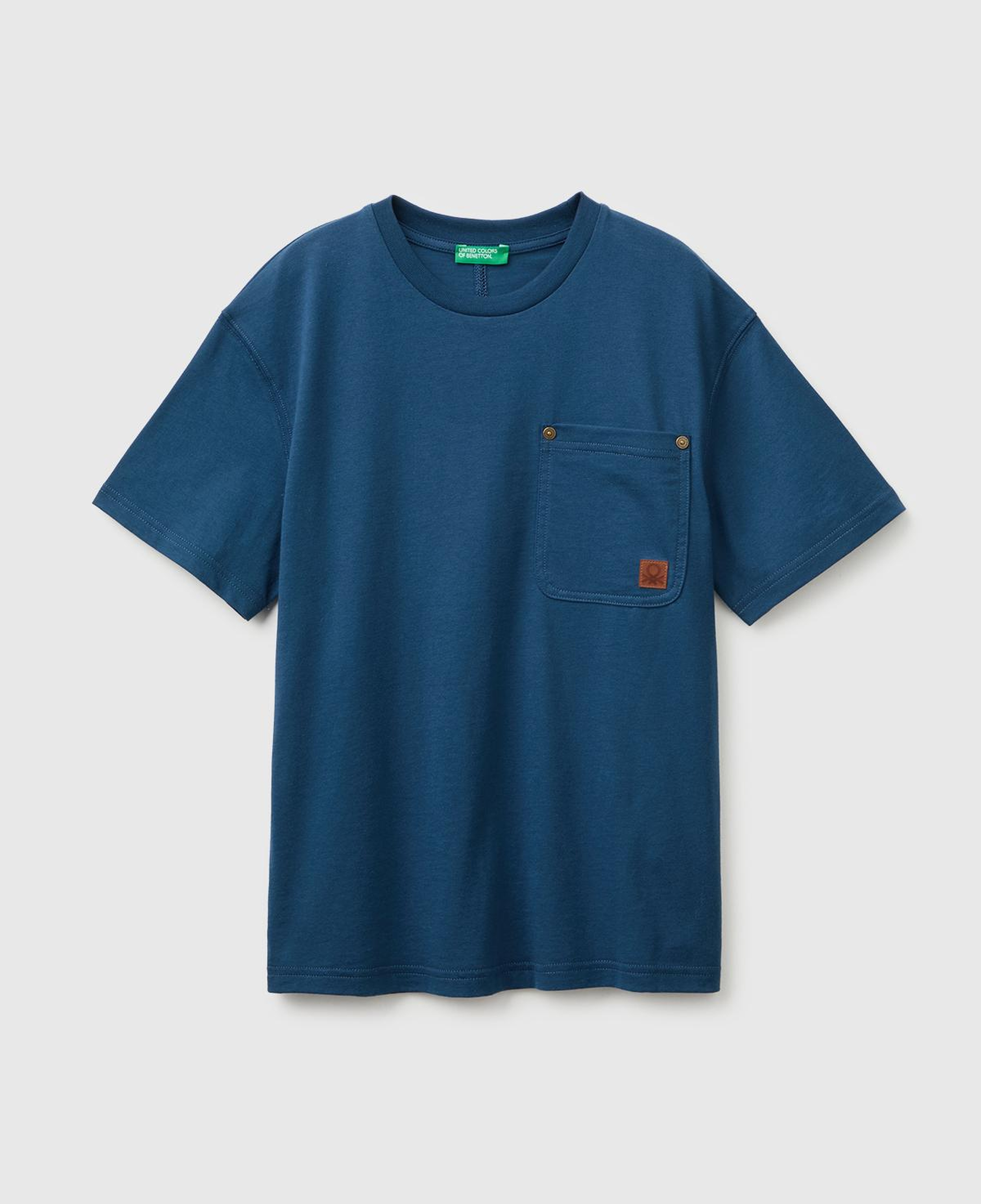 Erkek Çocuk Lacivert Suni Deri Logo Detaylı Oversize Tişört
