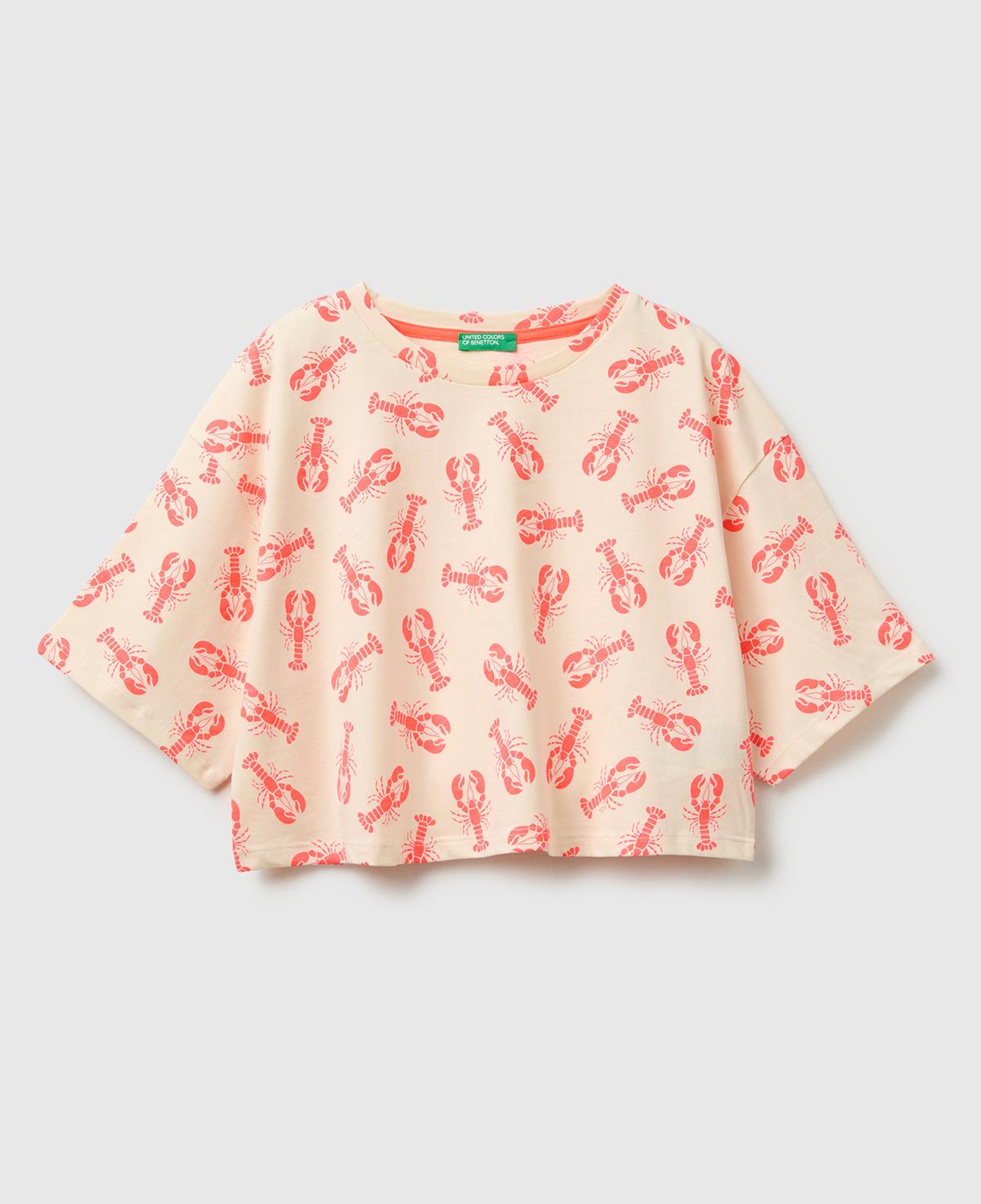 Kız Çocuk Turuncu Tamamı Baskı Detaylı Oversize Crop T-Shirt