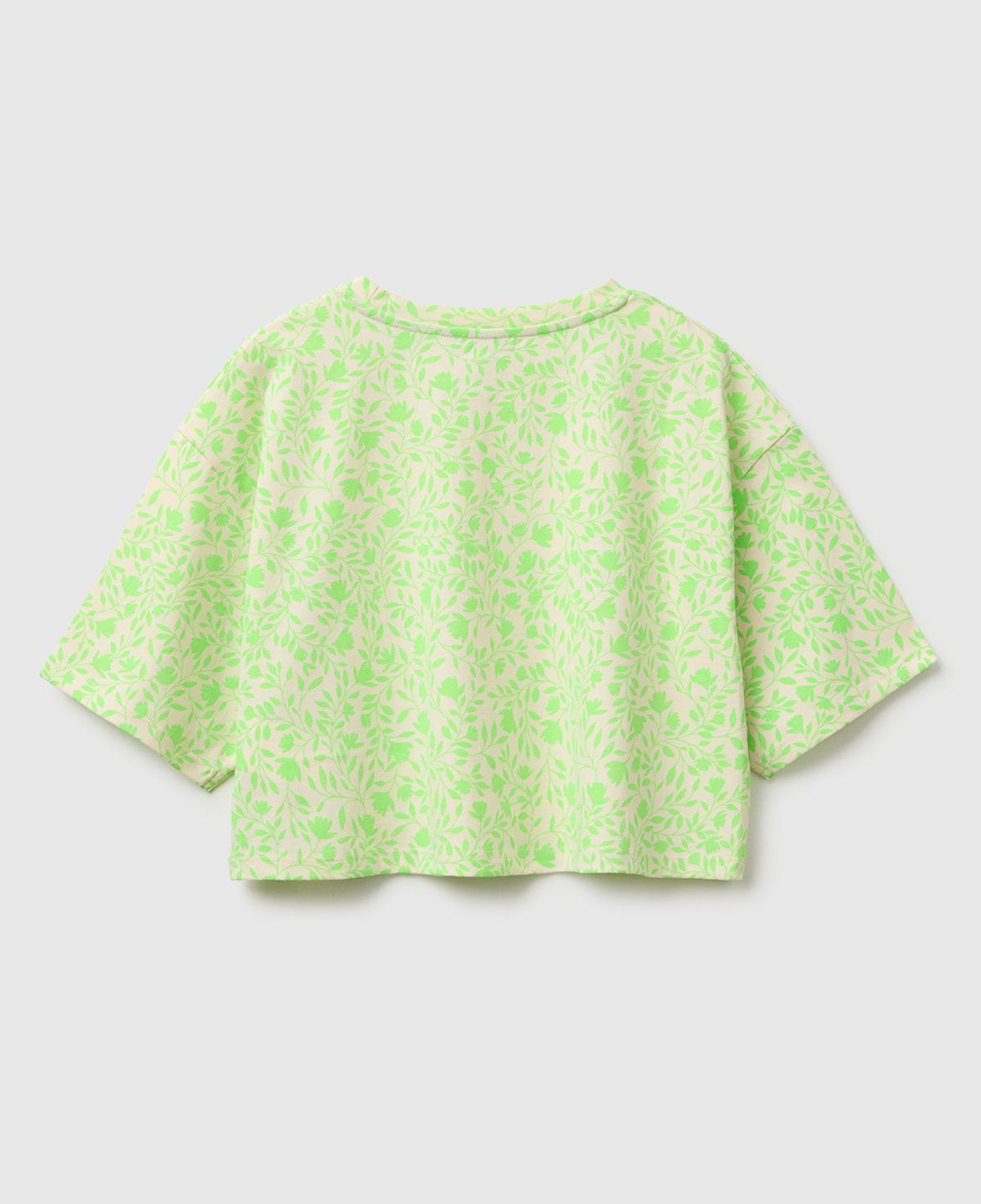 Kız Çocuk Sarı Tamamı Baskı Detaylı Oversize Crop T-Shirt