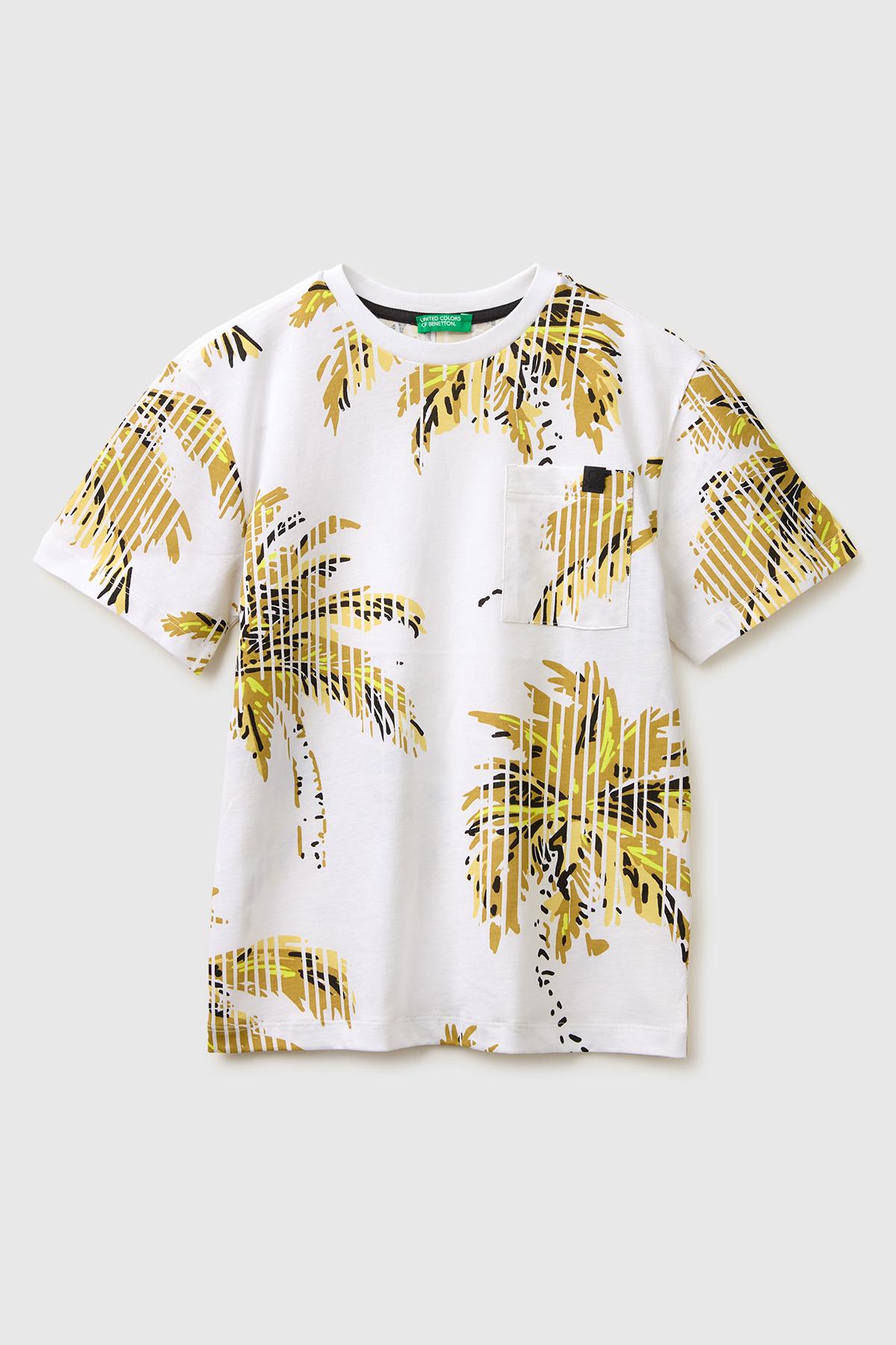 Erkek Çocuk Ekru Logo Etiket Detaylı Tamamı Baskılı T-Shirt