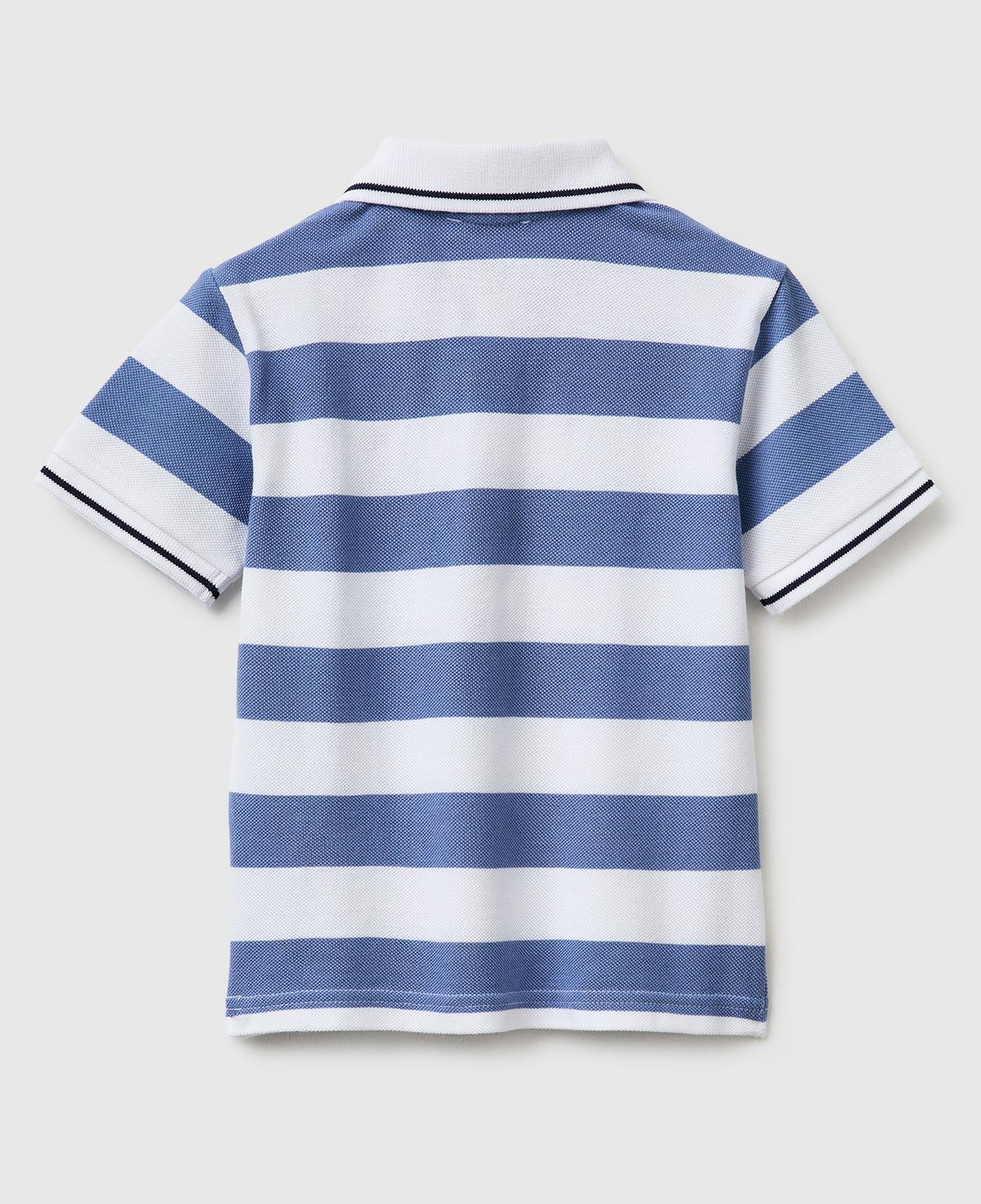 Erkek Çocuk Açık Mavi Mix Çizgili Logo Nakışlı Polo Yaka Küçük Çocuk T-Shirt