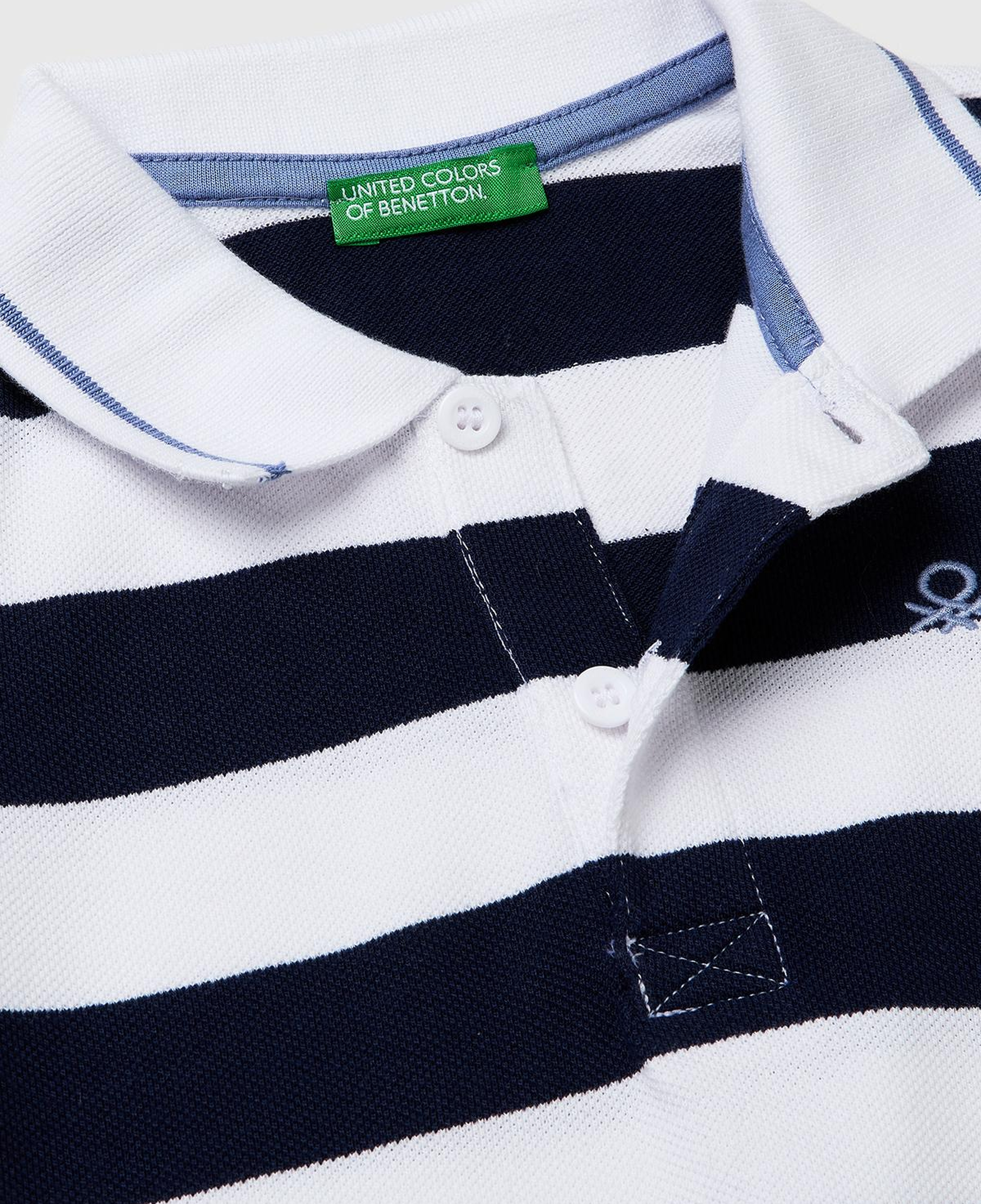 Erkek Çocuk Koyu Mavi Mix Çizgili Logo Nakışlı Polo Yaka Küçük Çocuk T-Shirt