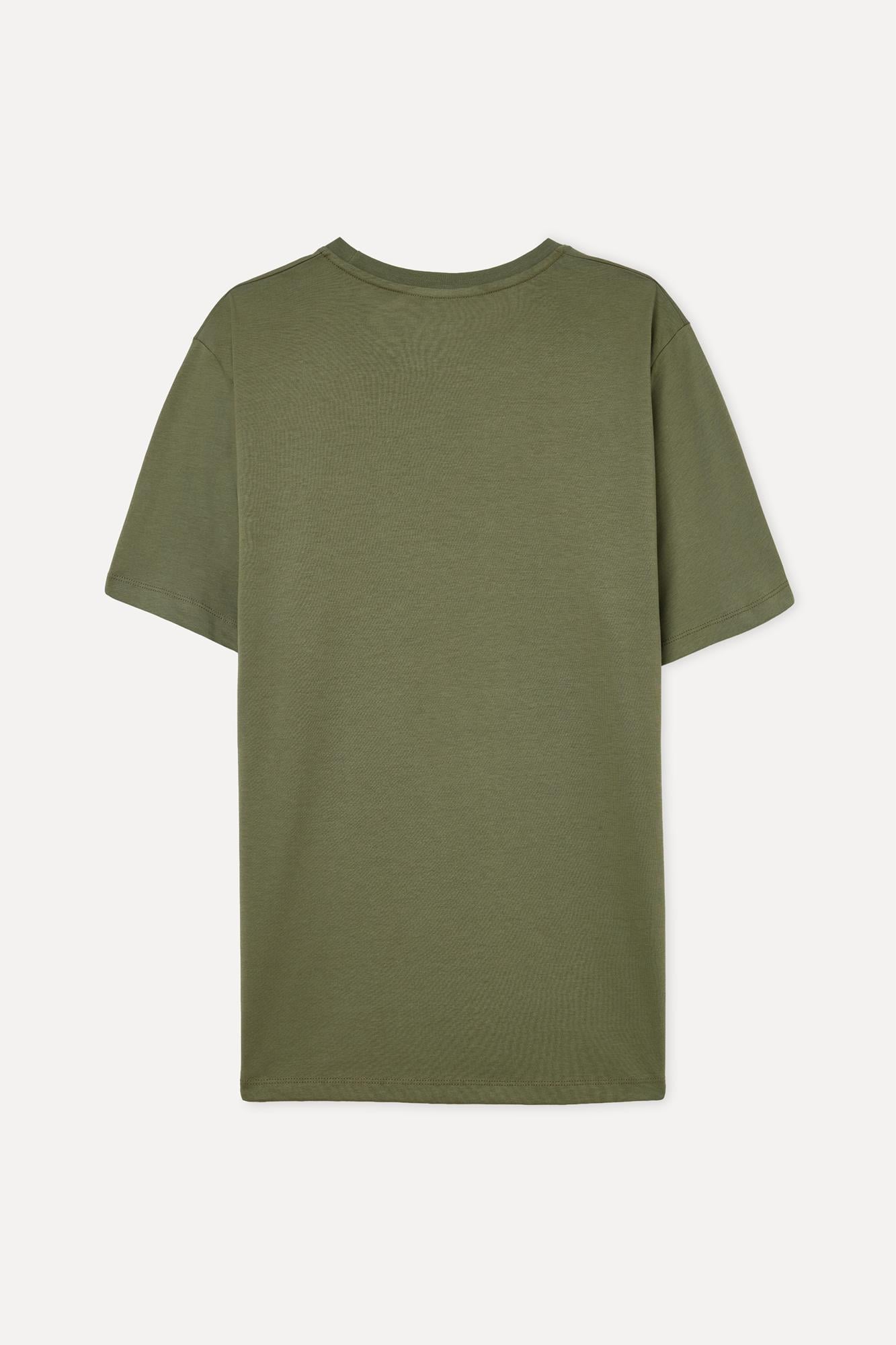 Erkek Haki Pamuklu Bisiklet Yaka T-Shirt
