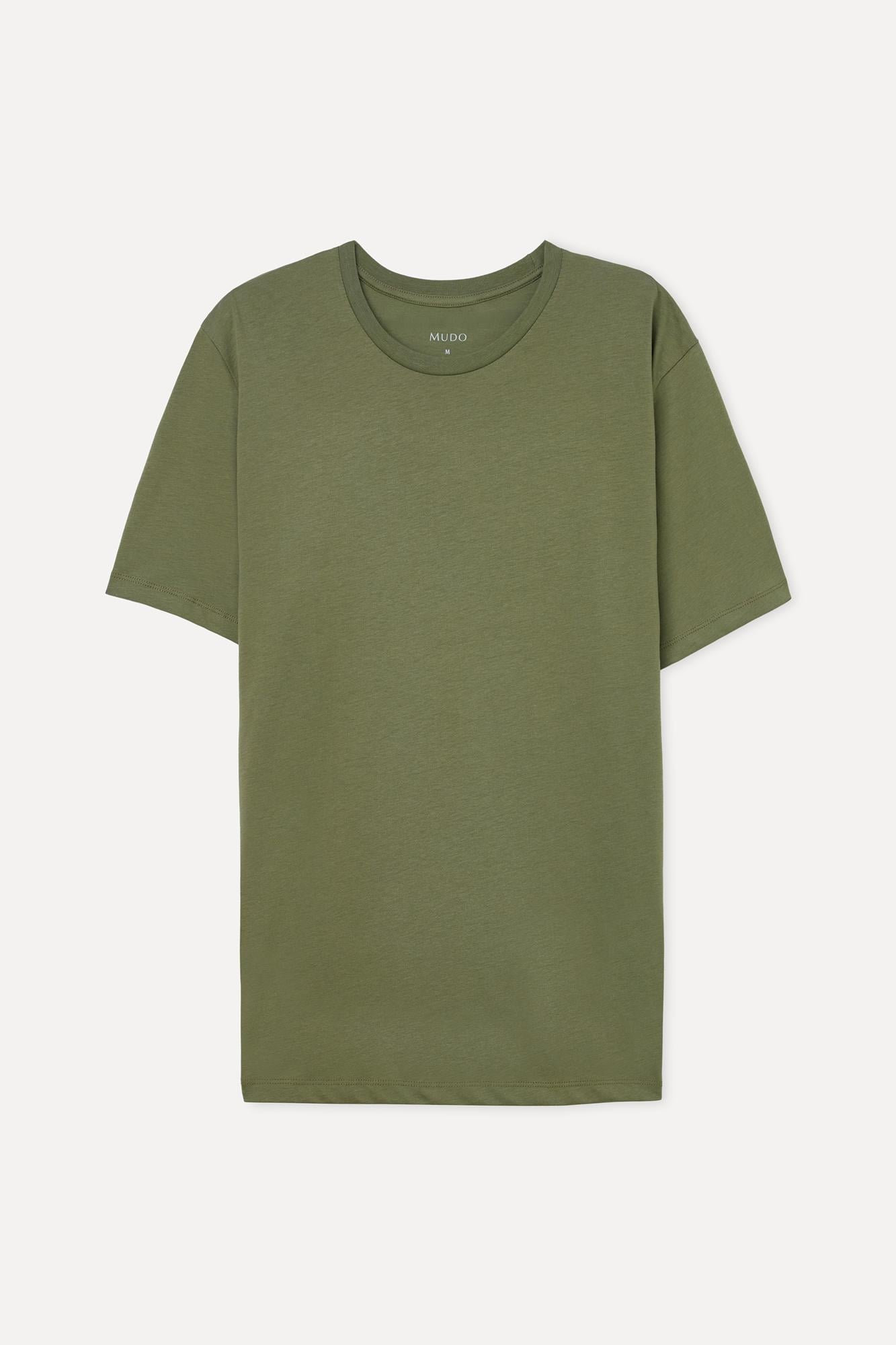 Erkek Haki Pamuklu Bisiklet Yaka T-Shirt
