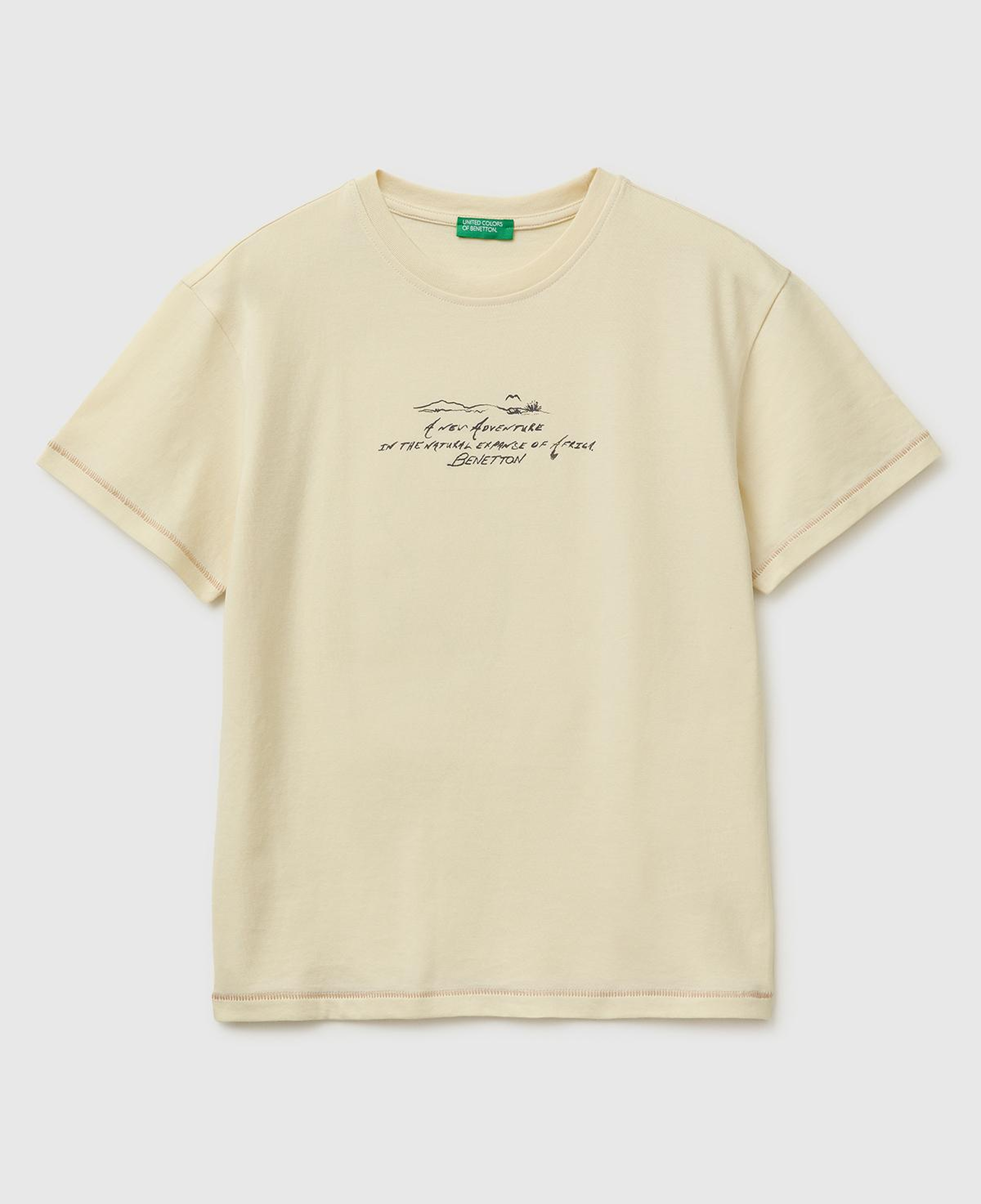 Erkek Çocuk Krem Önü Baskılı Arkası İşlemeli Bisiklet Yaka T-Shirt