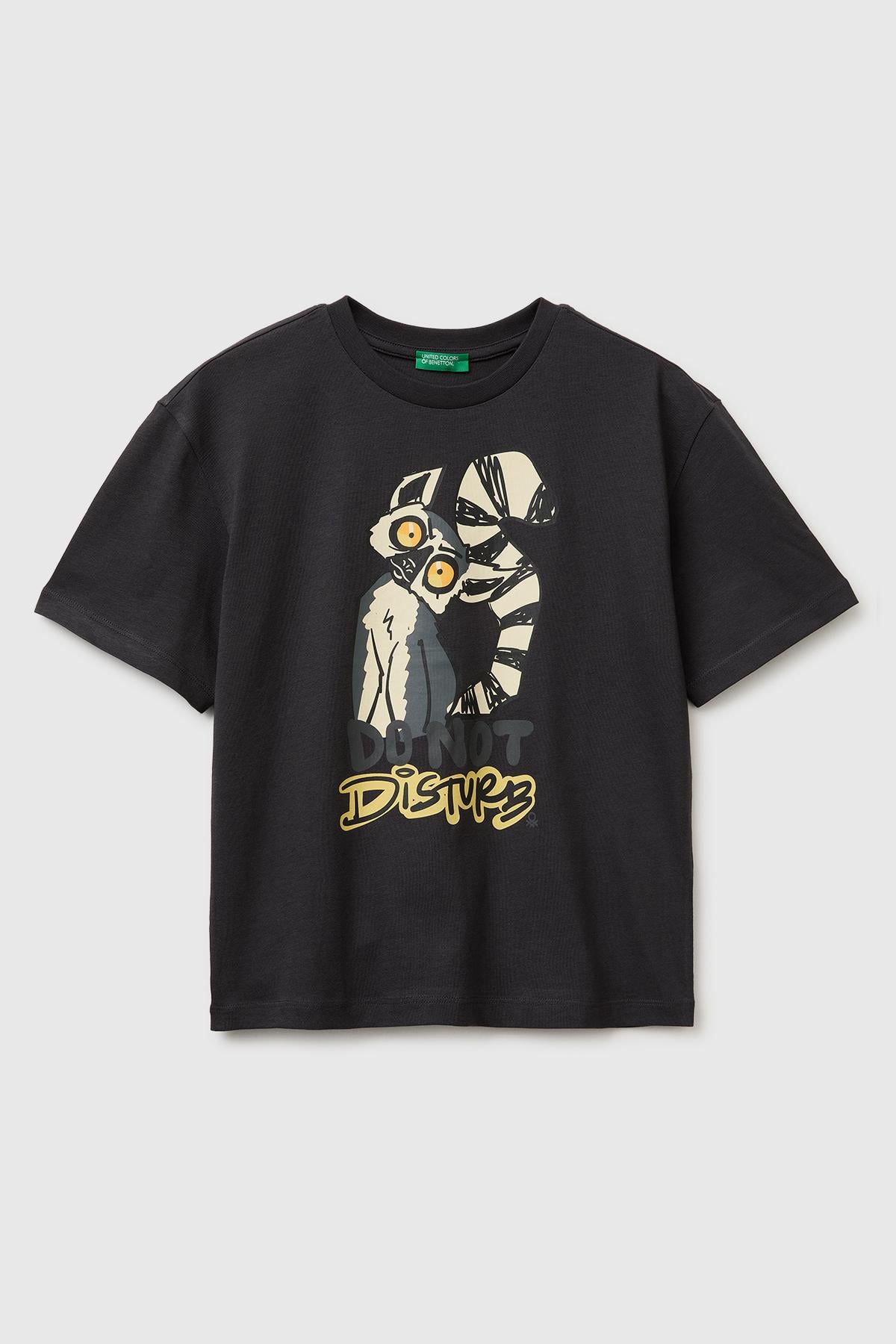 Erkek Çocuk Antrasit Ön Baskı Detaylı Bisiklet Yaka T-Shirt