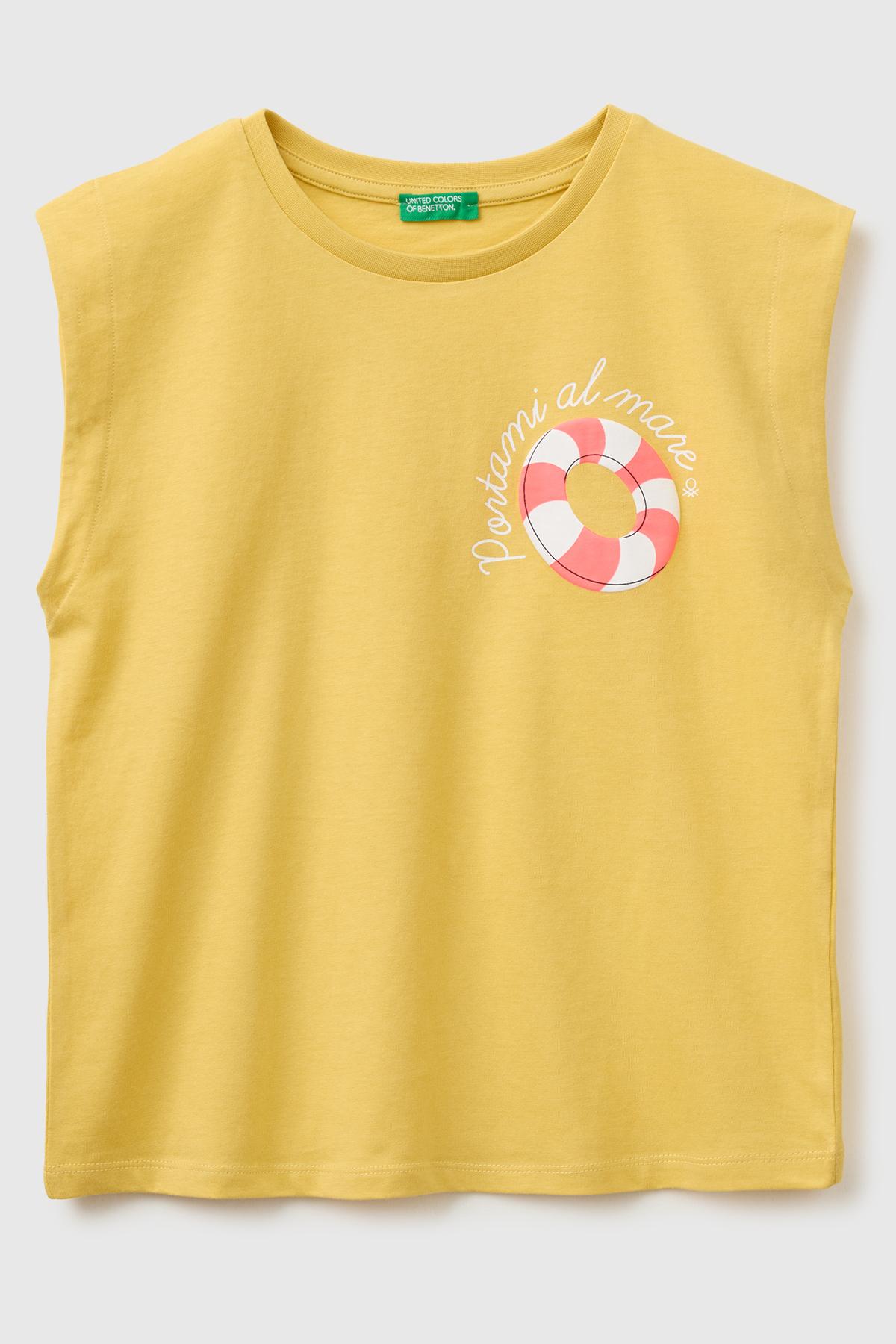 Kız Çocuk Hardal Sarısı Kabarık Baskı Detaylı T-Shirt