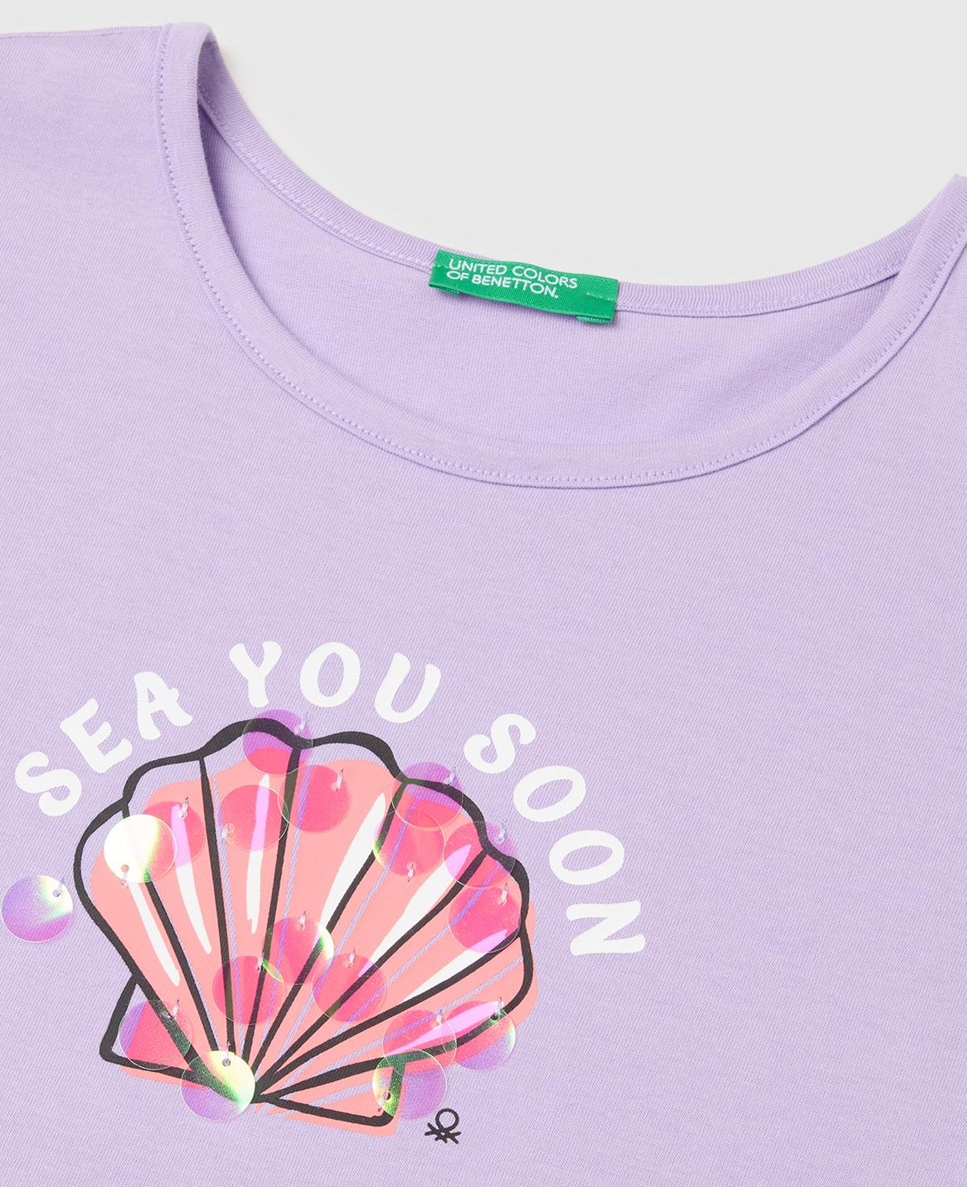 Kız Çocuk Lila Pul Baskı Detaylı Bisiklet Yaka T-Shirt