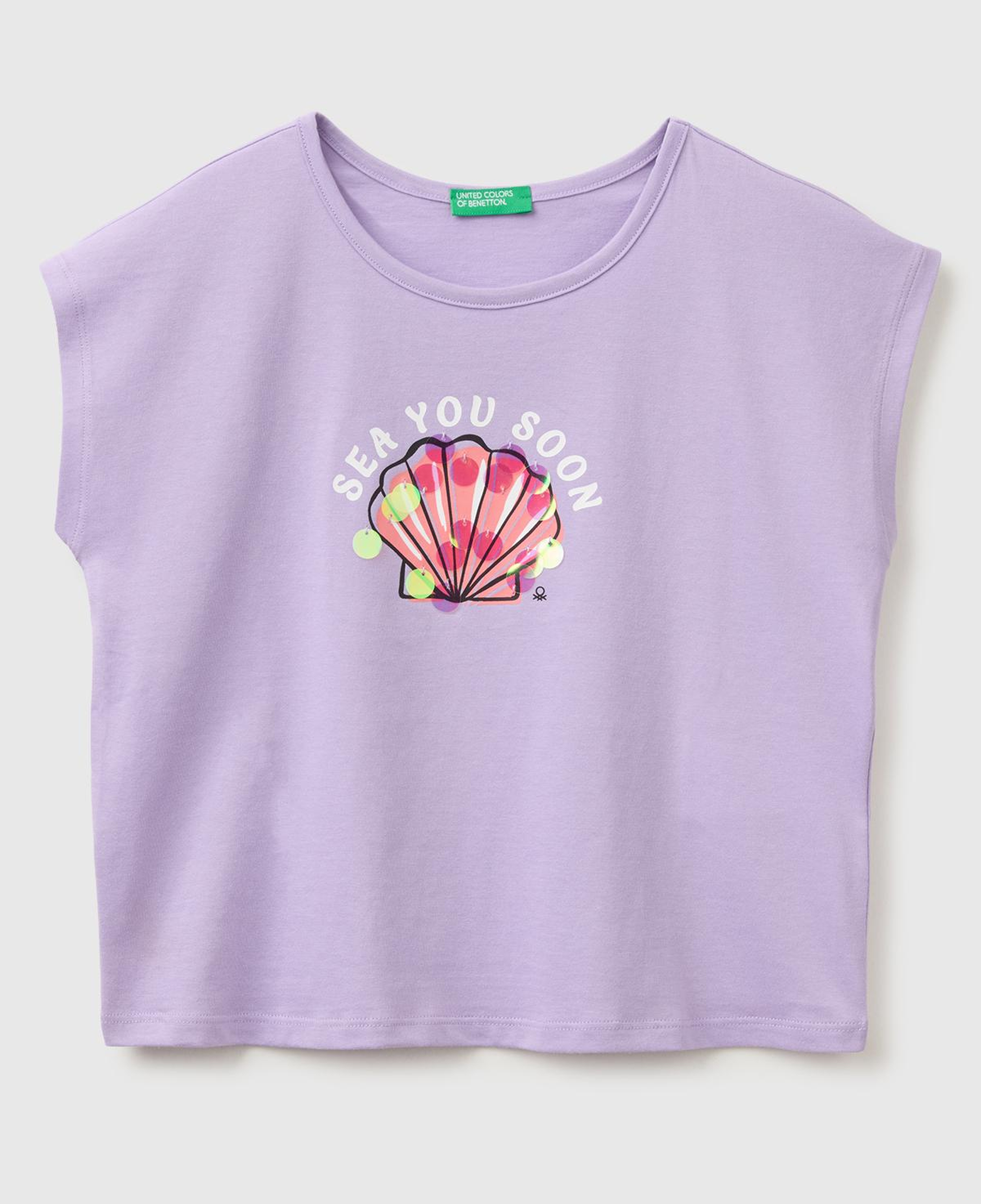Kız Çocuk Lila Pul Baskı Detaylı Bisiklet Yaka T-Shirt
