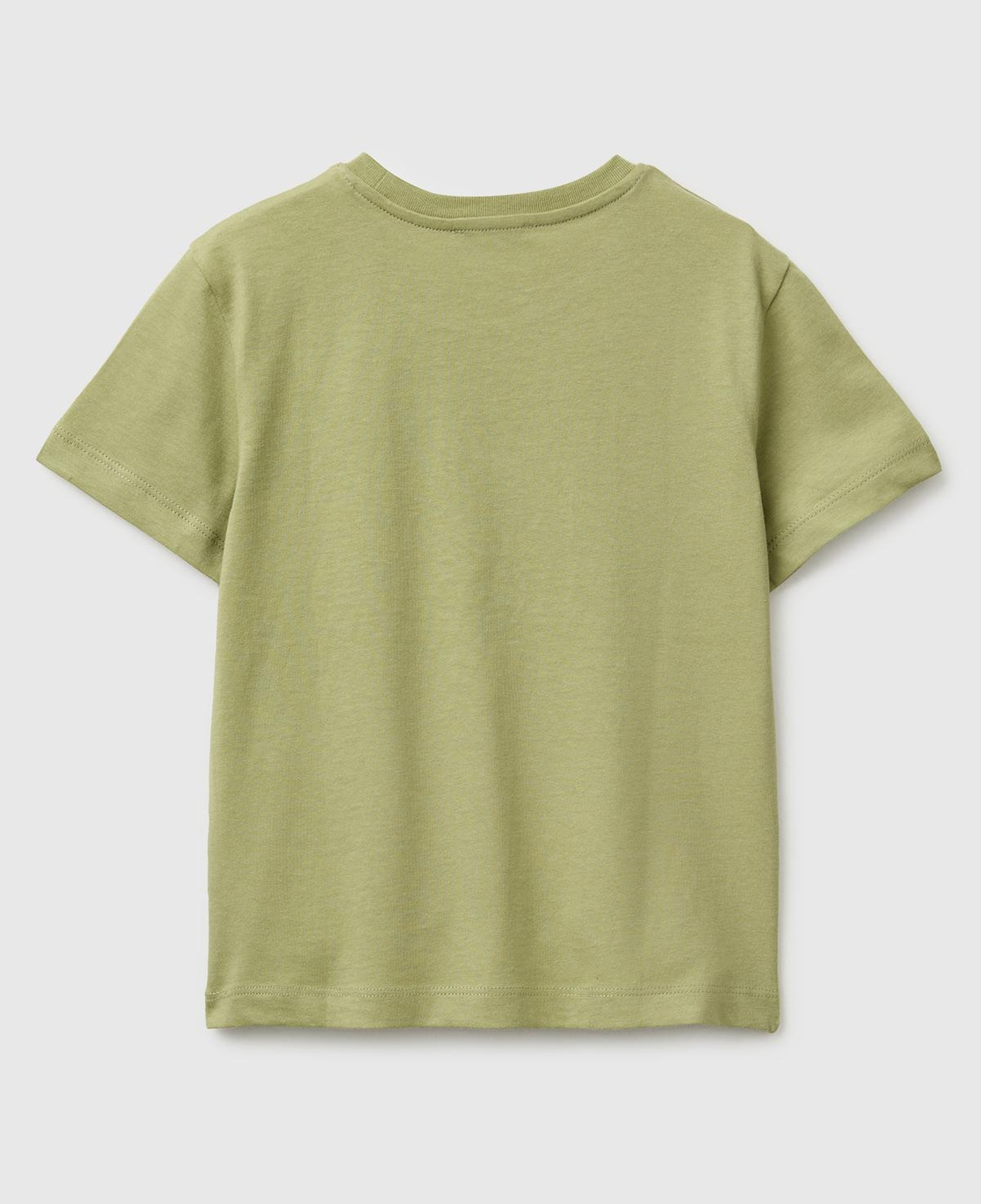 Erkek Çocuk Haki Önü Su Geçirmez Baskı Detaylı Bisiklet Yaka T-Shirt