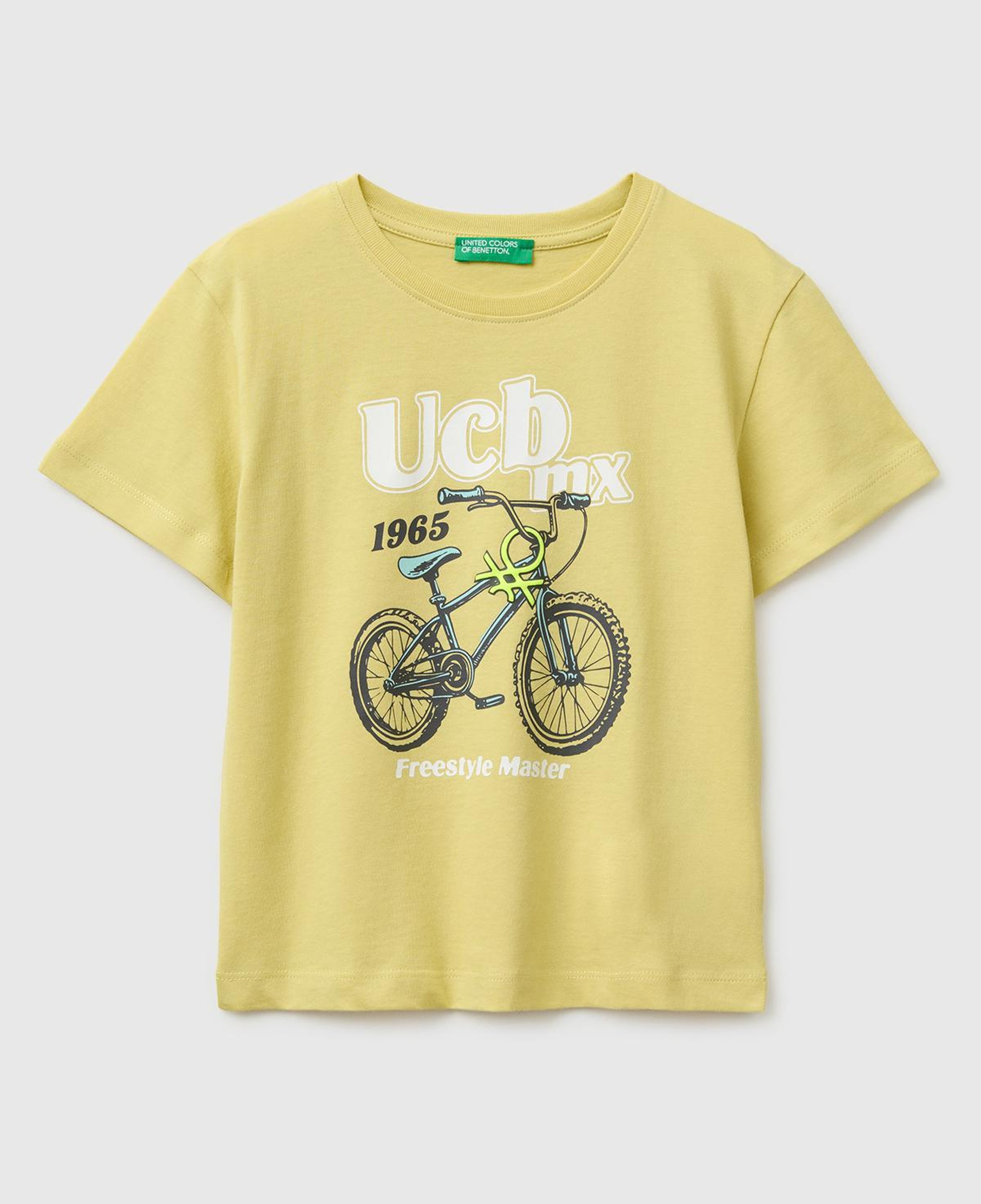 Erkek Çocuk Sarı Önü Su Geçirmez Baskı Detaylı Bisiklet Yaka T-Shirt