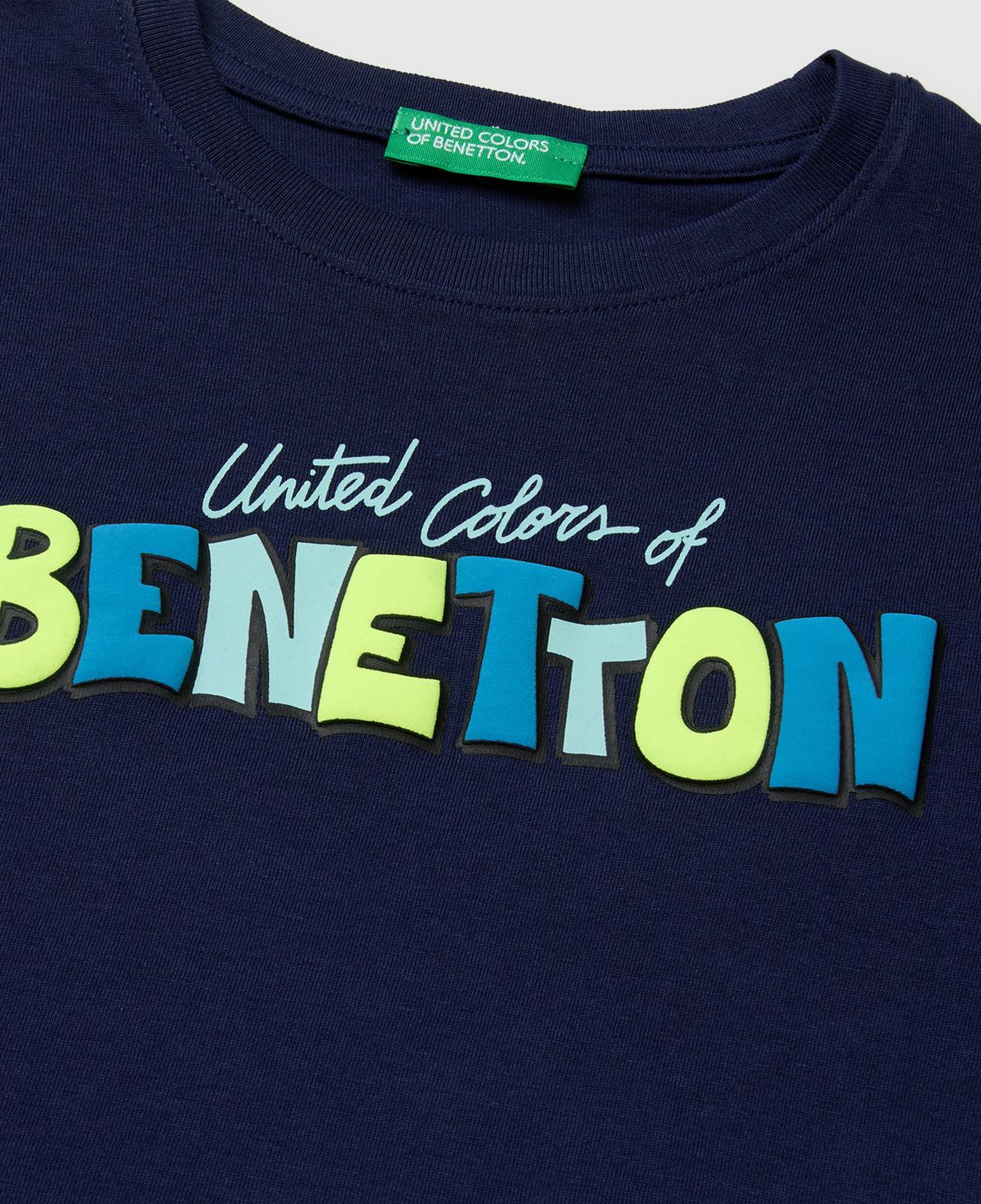 Erkek Çocuk Lacivert Önü Su Geçirmez Baskı Detaylı Bisiklet Yaka T-Shirt