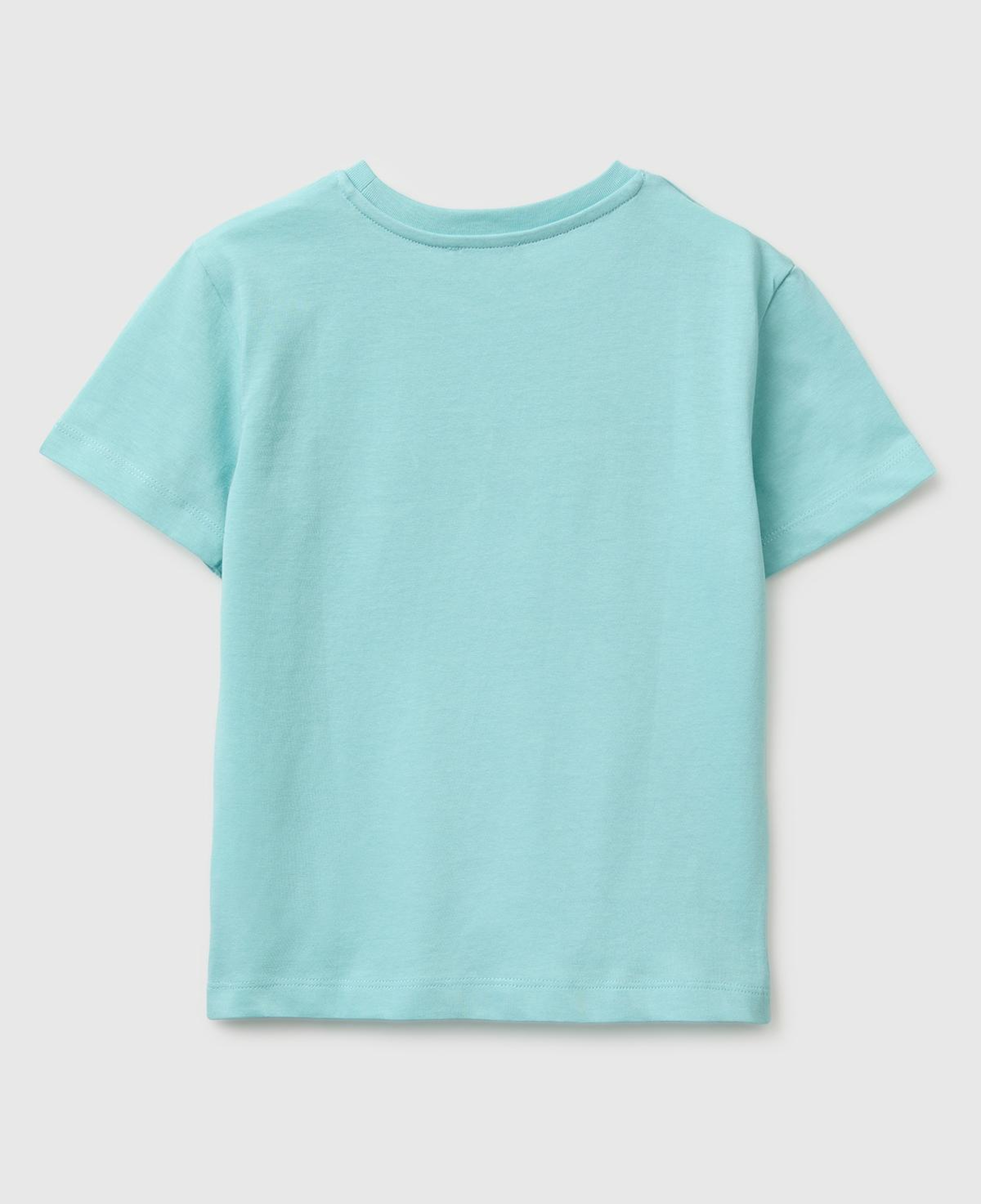 Erkek Çocuk Su yeşili Önü Su Geçirmez Baskı Detaylı Bisiklet Yaka T-Shirt