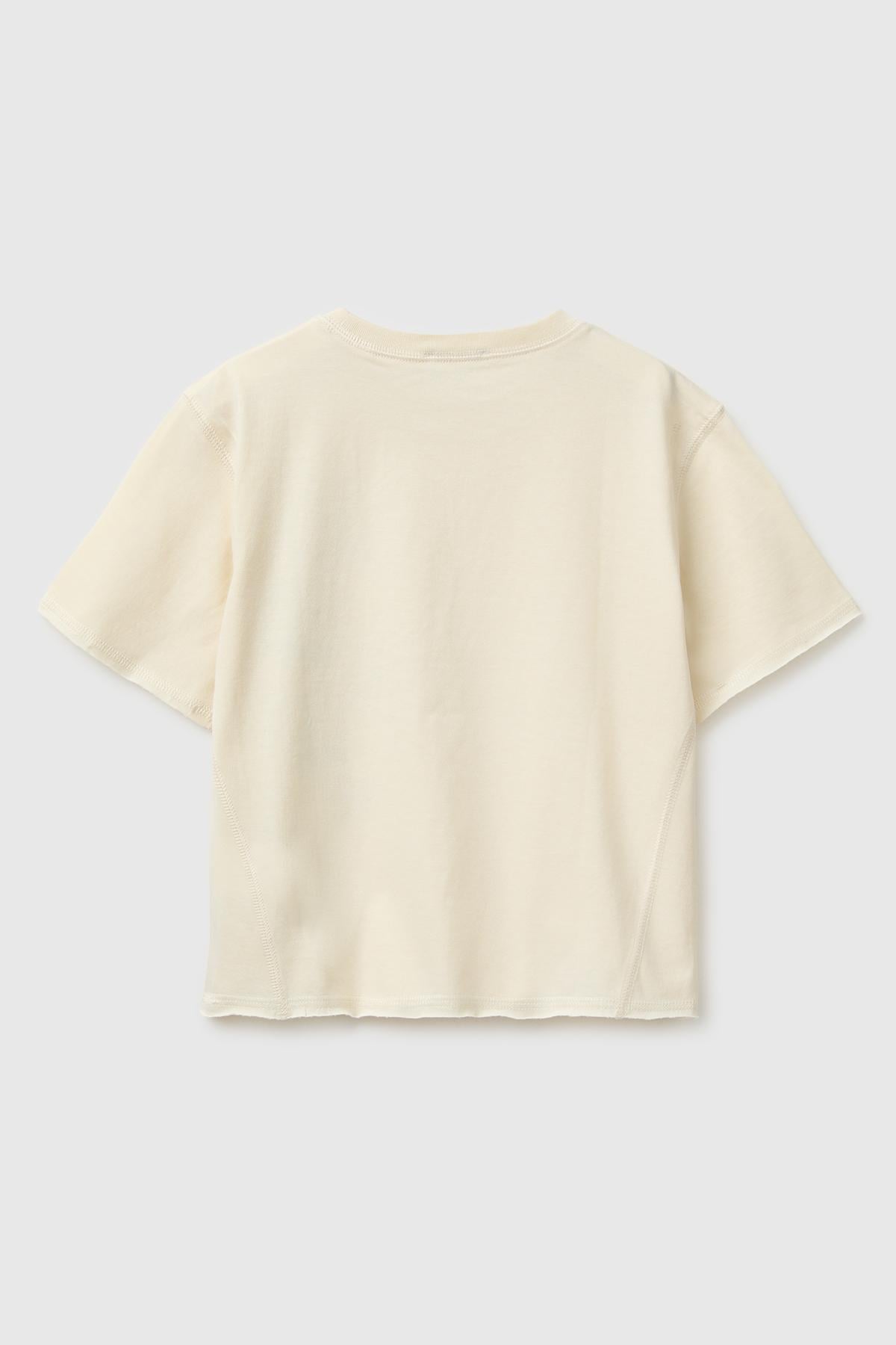 Erkek Çocuk Krem Eskitme Detaylı Bisiklet Yaka T-Shirt