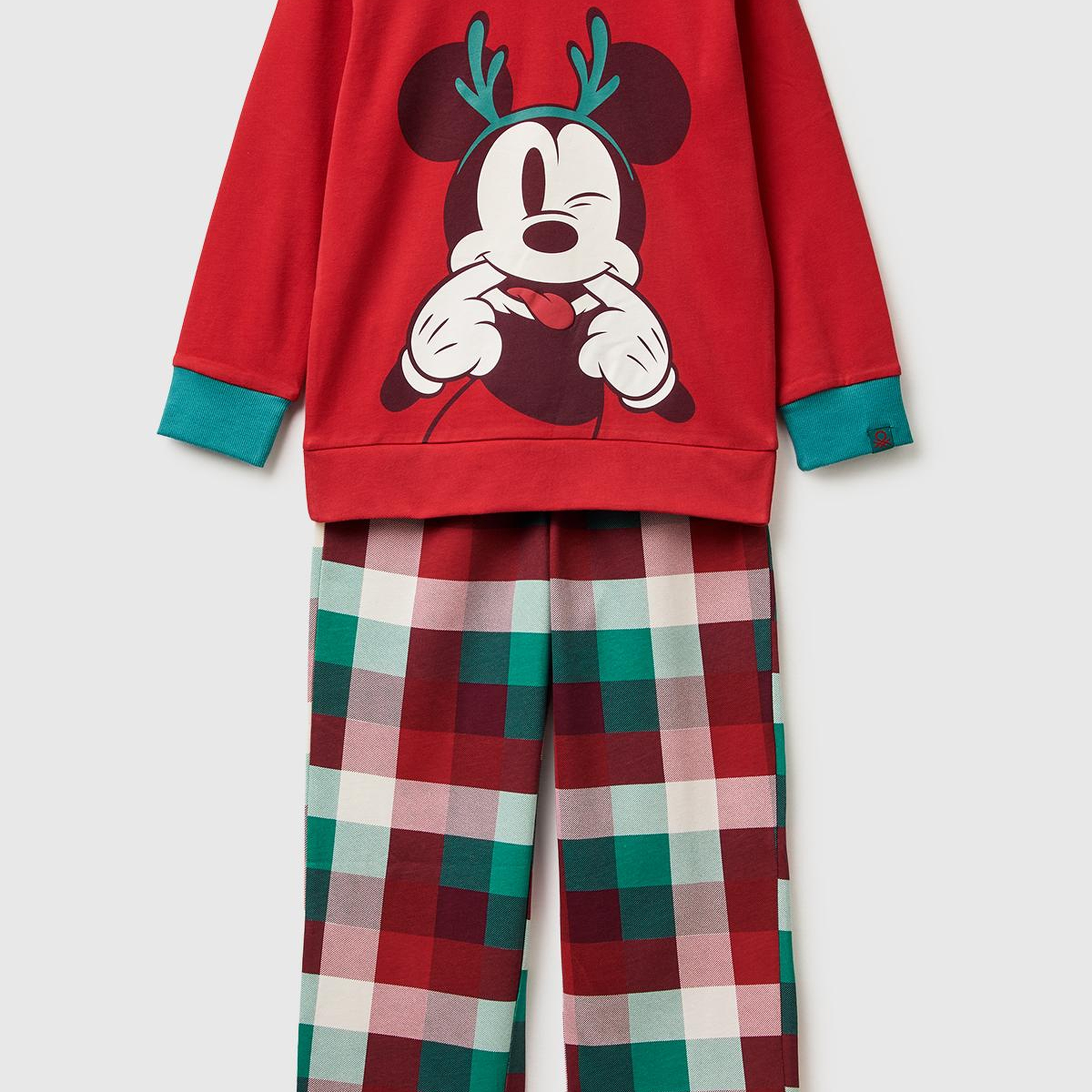 Erkek Çocuk Kırmızı Üstü Disney Baskılı Altı Kare Desenli Pijama Takımı