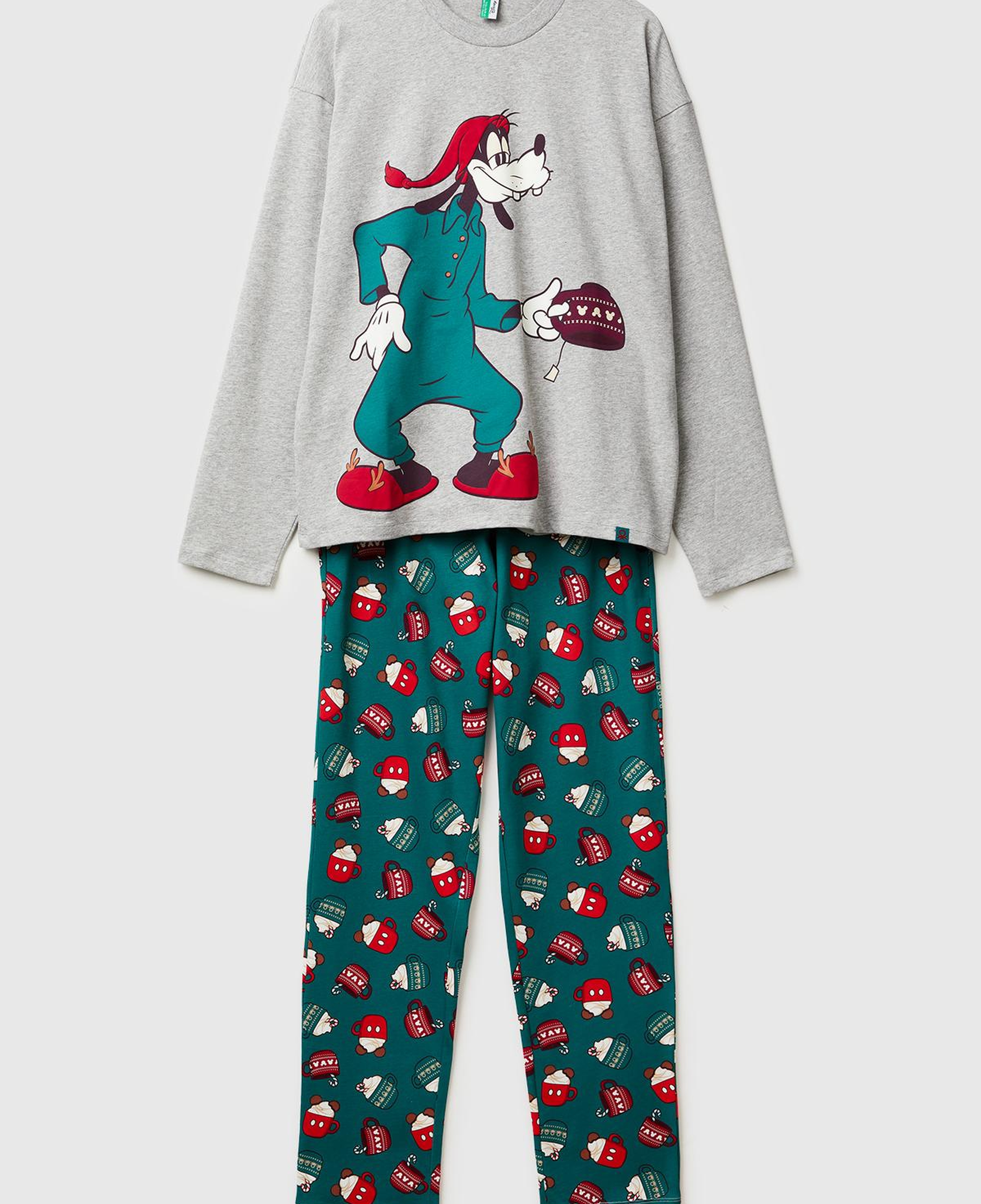 Erkek Gri Melanj %100 Koton Disney Baskılı Pijama Takımı
