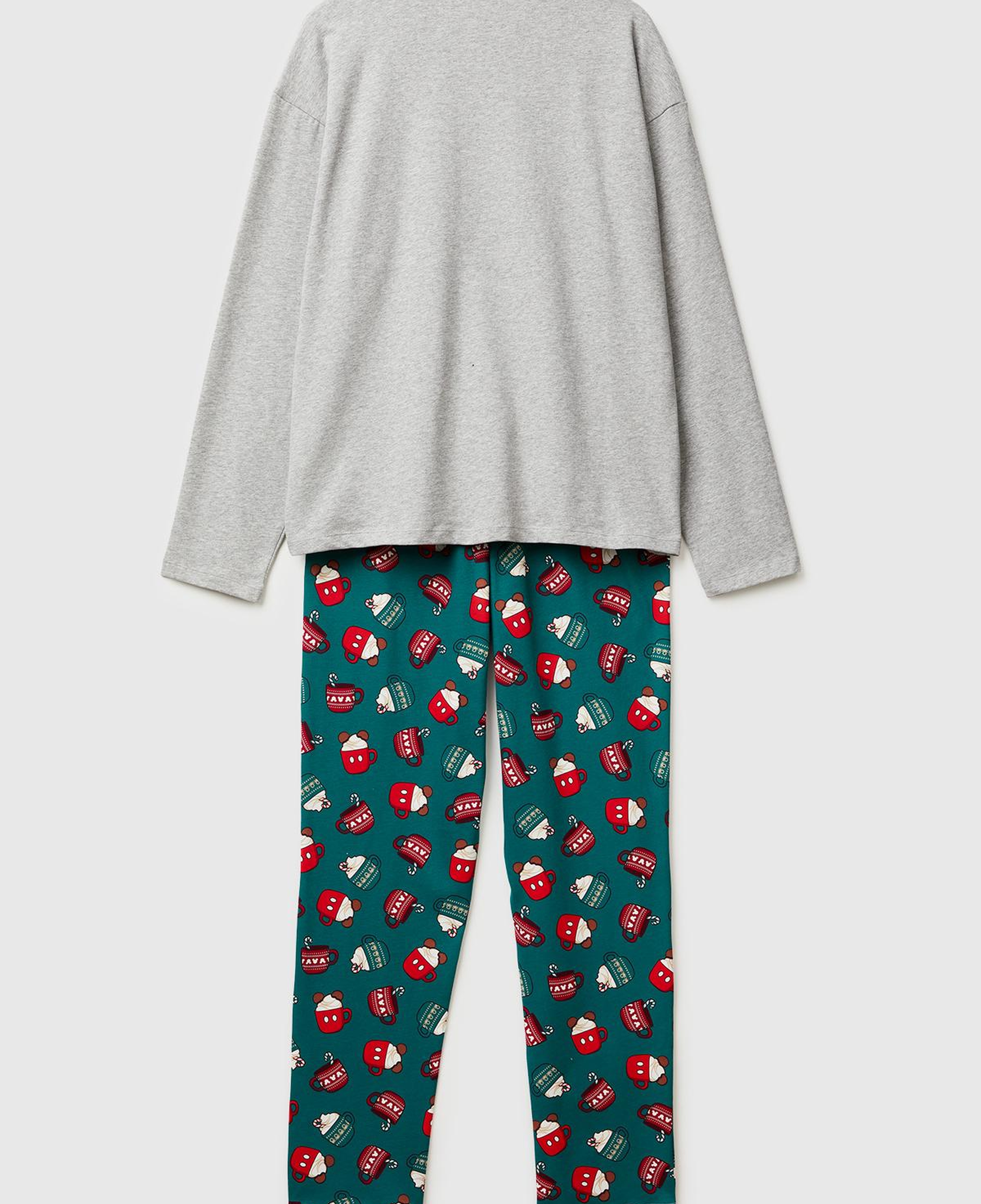 Erkek Gri Melanj %100 Koton Disney Baskılı Pijama Takımı