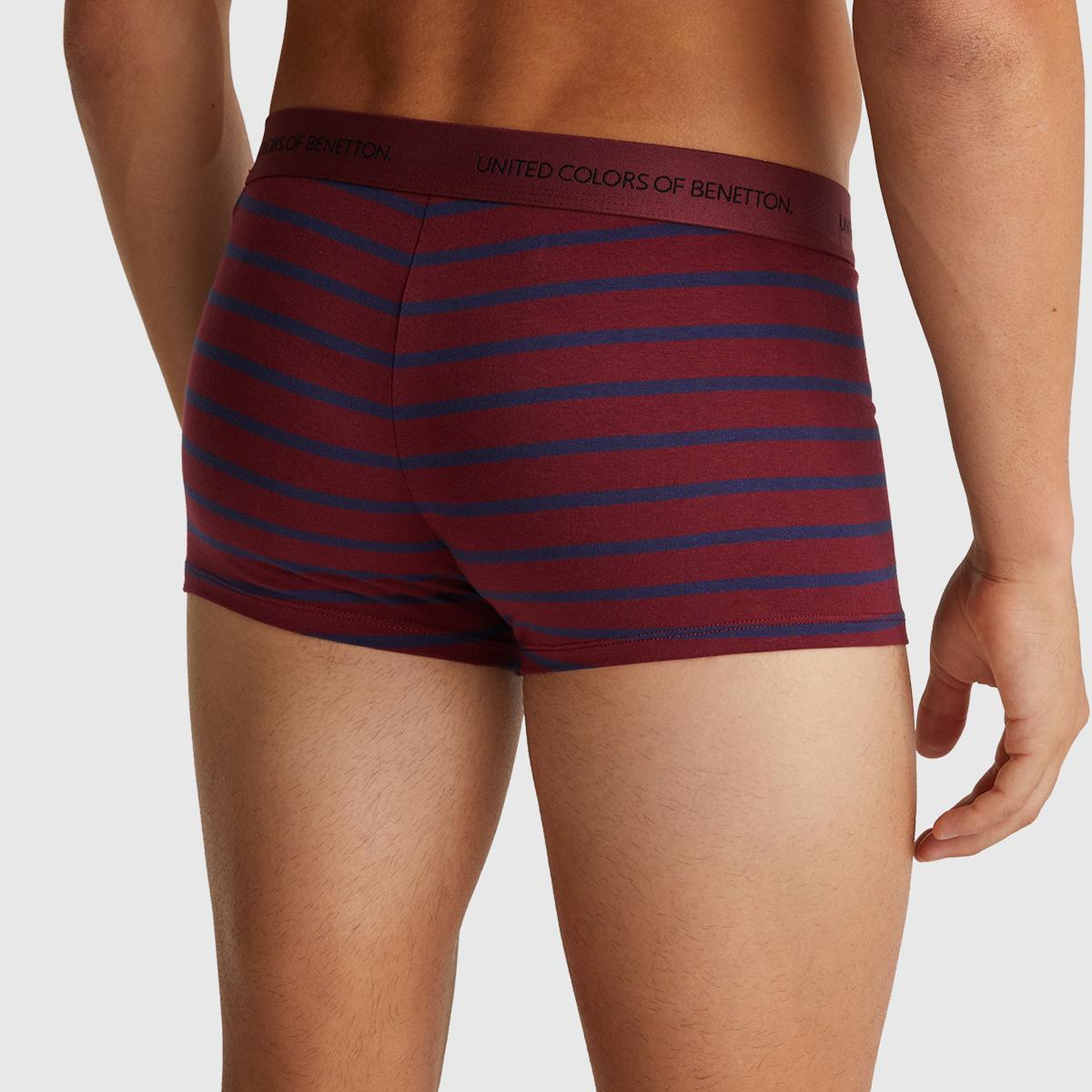 Erkek Bordo Pamuk Karışımlı Beli Logolu Çizgili Boxer
