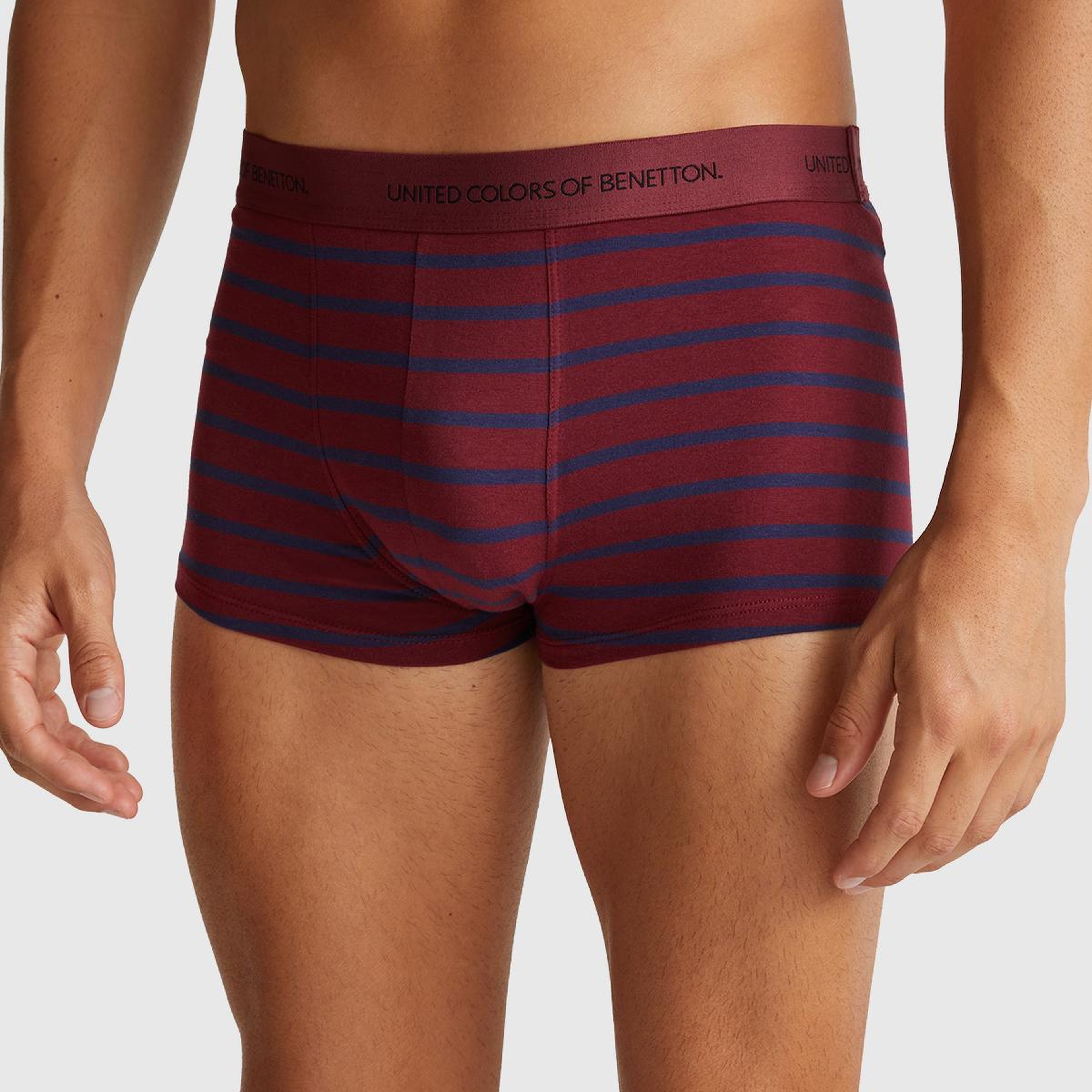 Erkek Bordo Pamuk Karışımlı Beli Logolu Çizgili Boxer